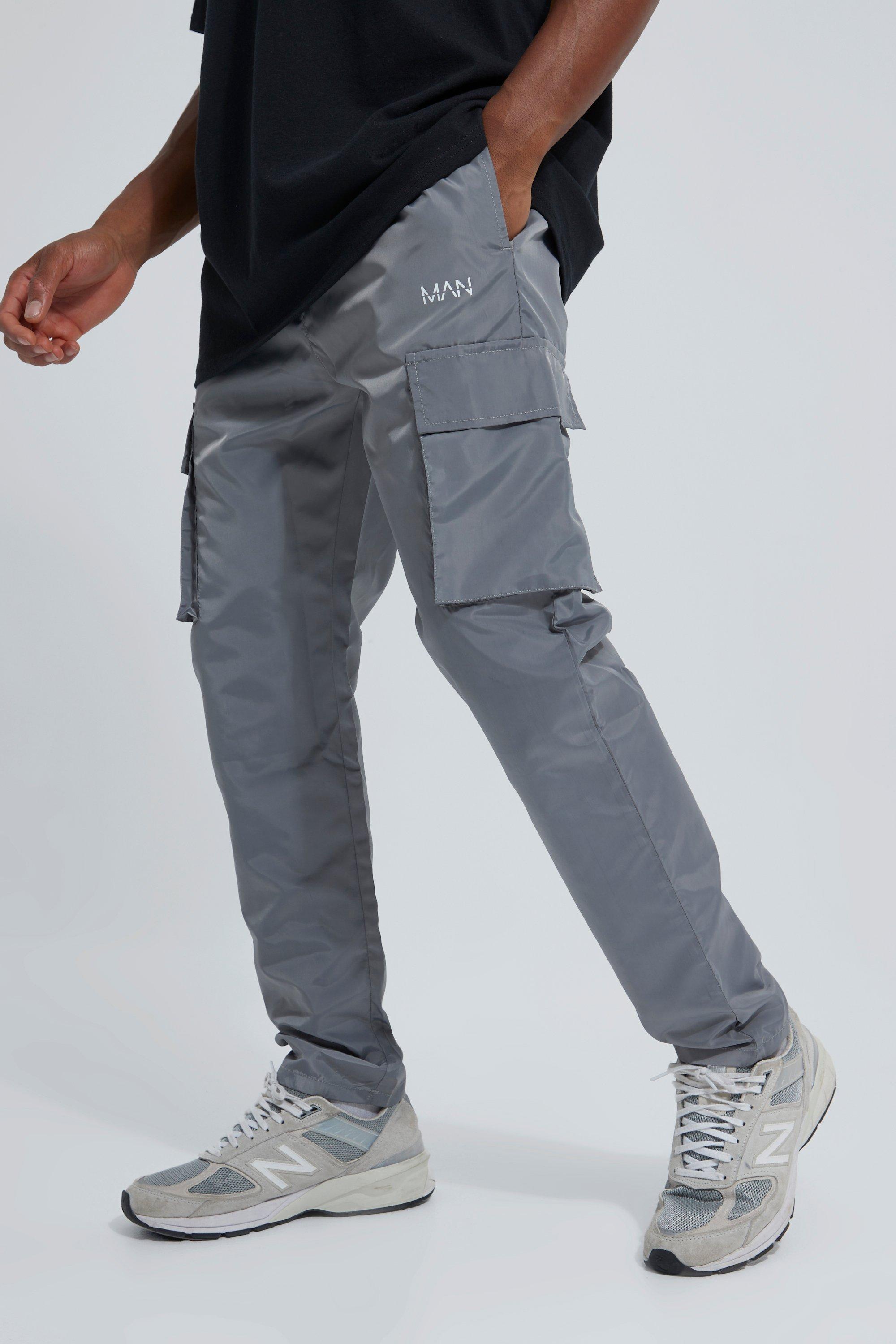 boohooMAN Men's Slim Fit Shell Cargo Jogger