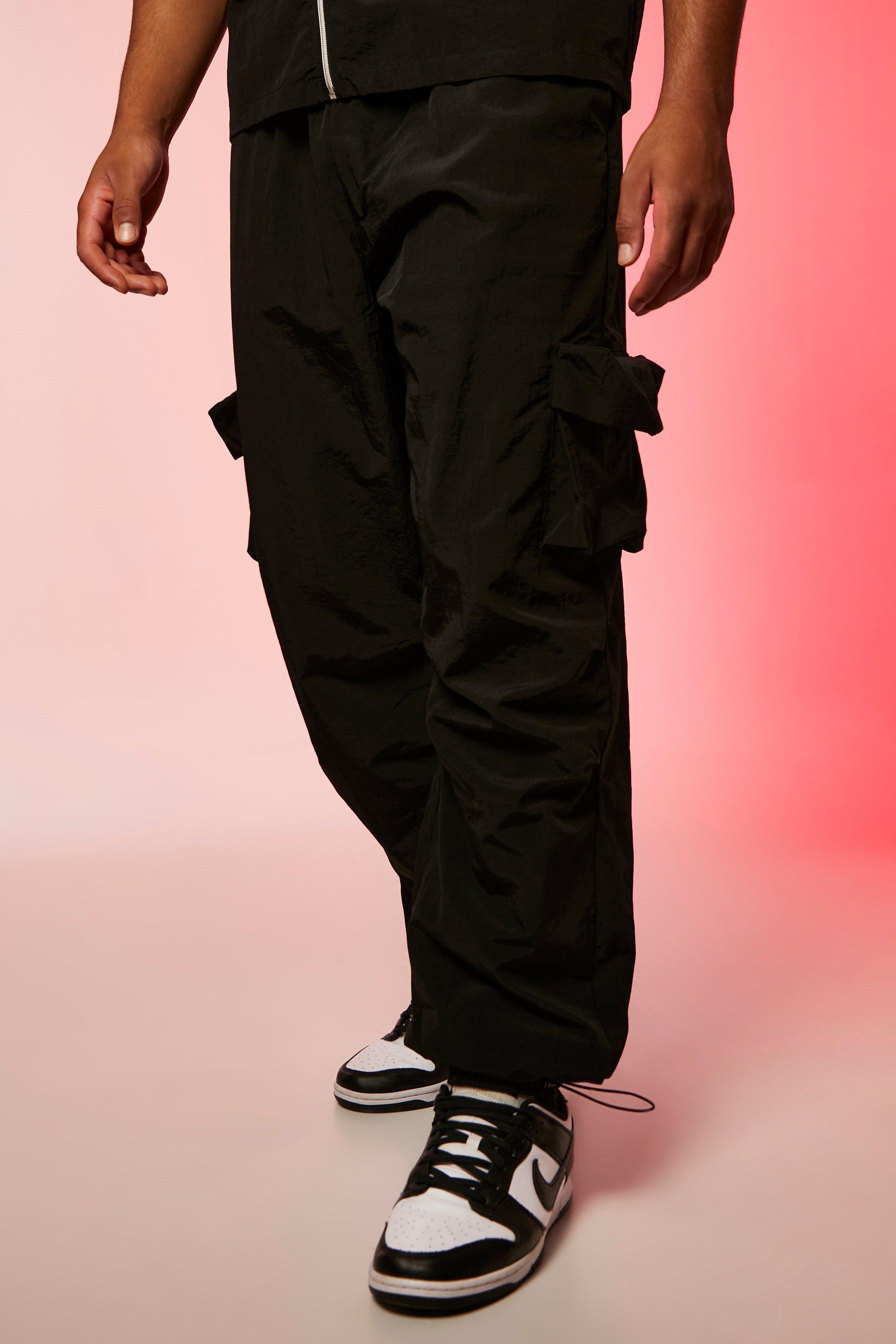 Standard Cloth Black Crinkle Nylon Cargo Pants