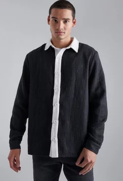 Black Heavyweight Boucle Shacket With Contrast Border