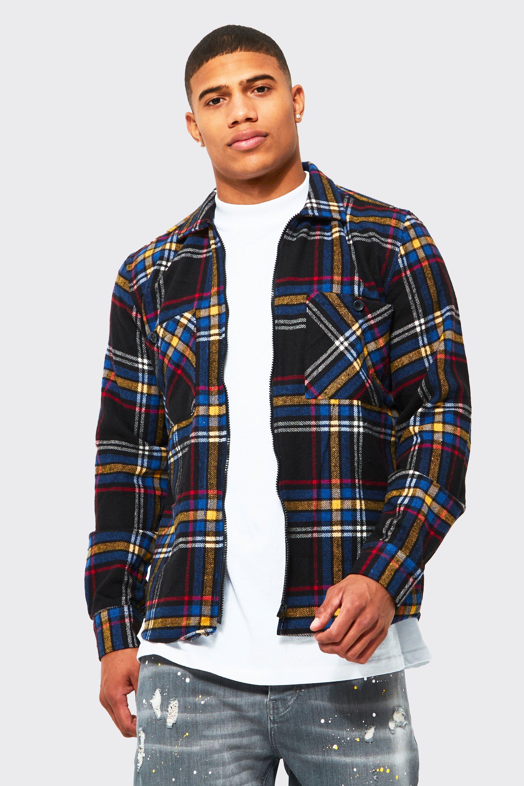 Checked Zip Shacket | boohooMAN USA