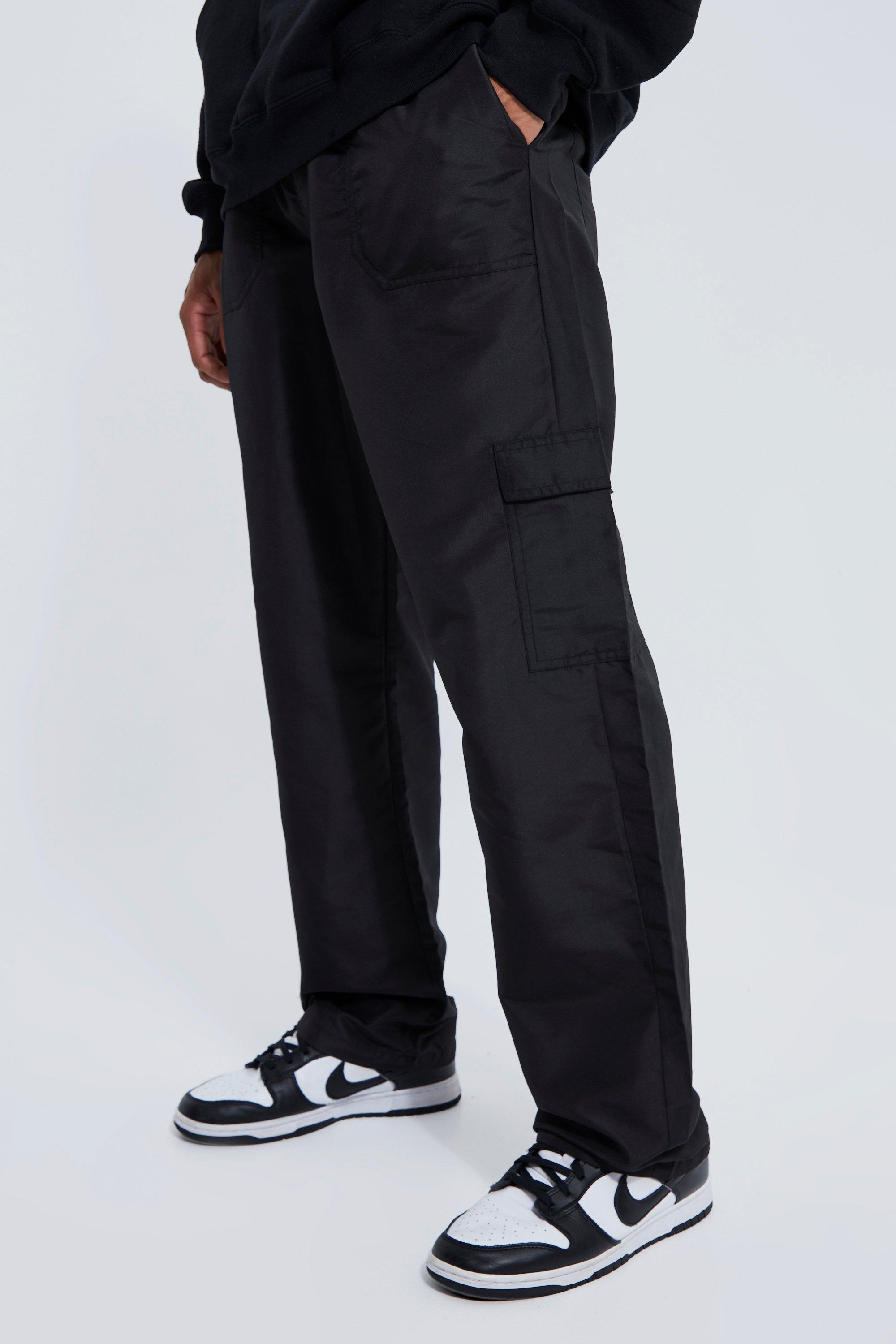 Elastic Waist Relaxed Fit Shell Cargo Trouser | boohooMAN USA