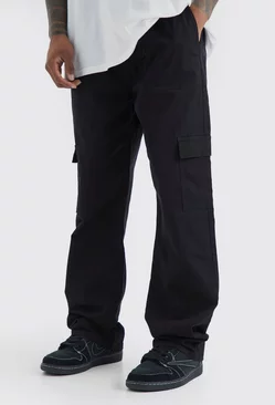Elastic Waist Relaxed Fit Cargo Pants Black