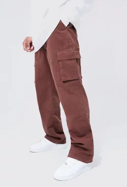 Elastic Waist Relaxed Fit Cargo Pants Chocolate