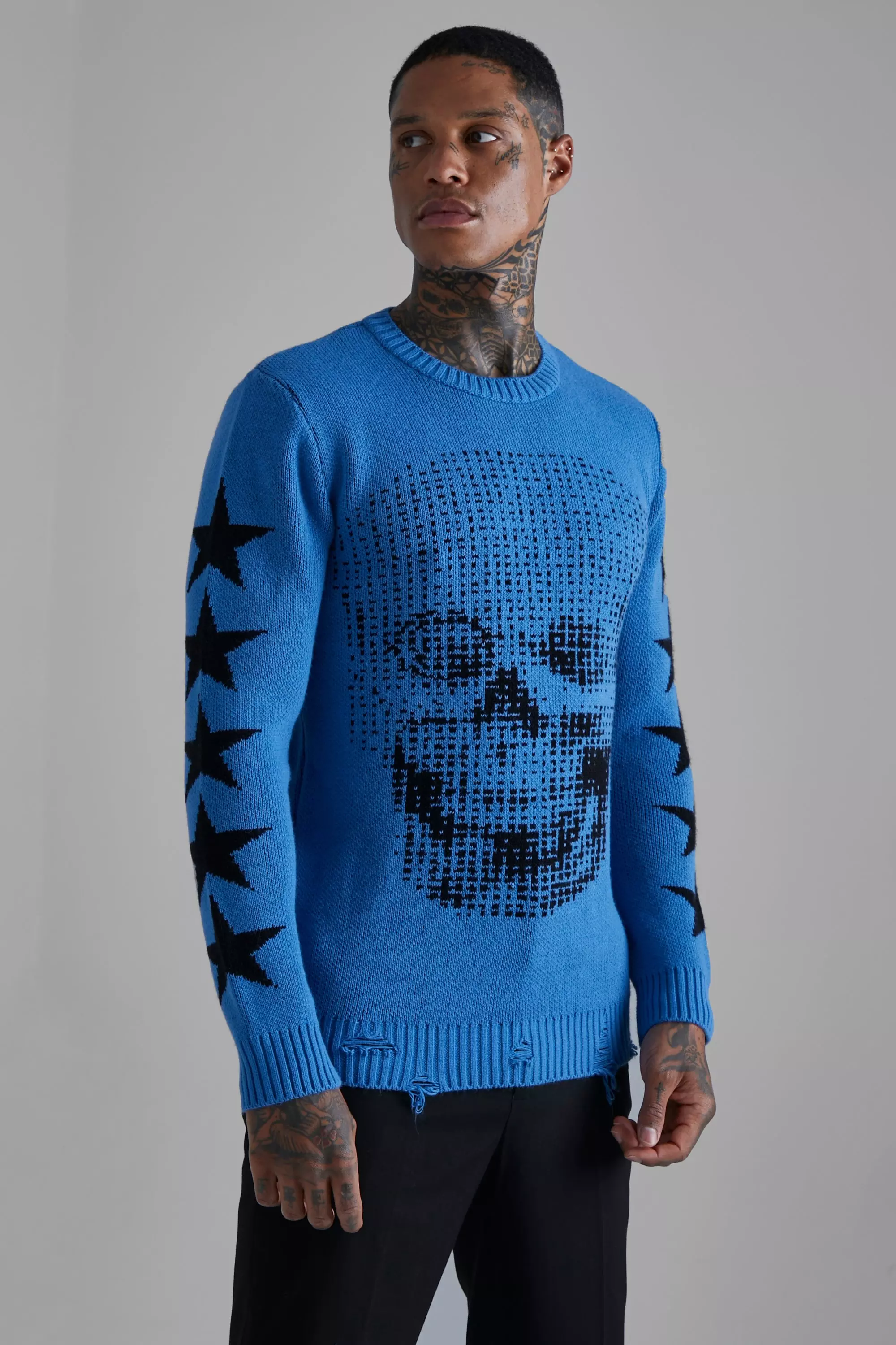 Skull Star Knitted Jumper boohooMAN