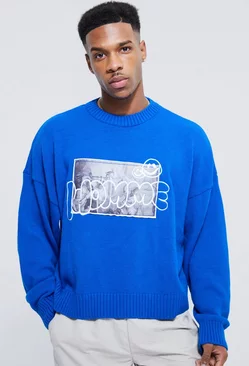 Homme Embroidered Photo Badge Sweater Cobalt