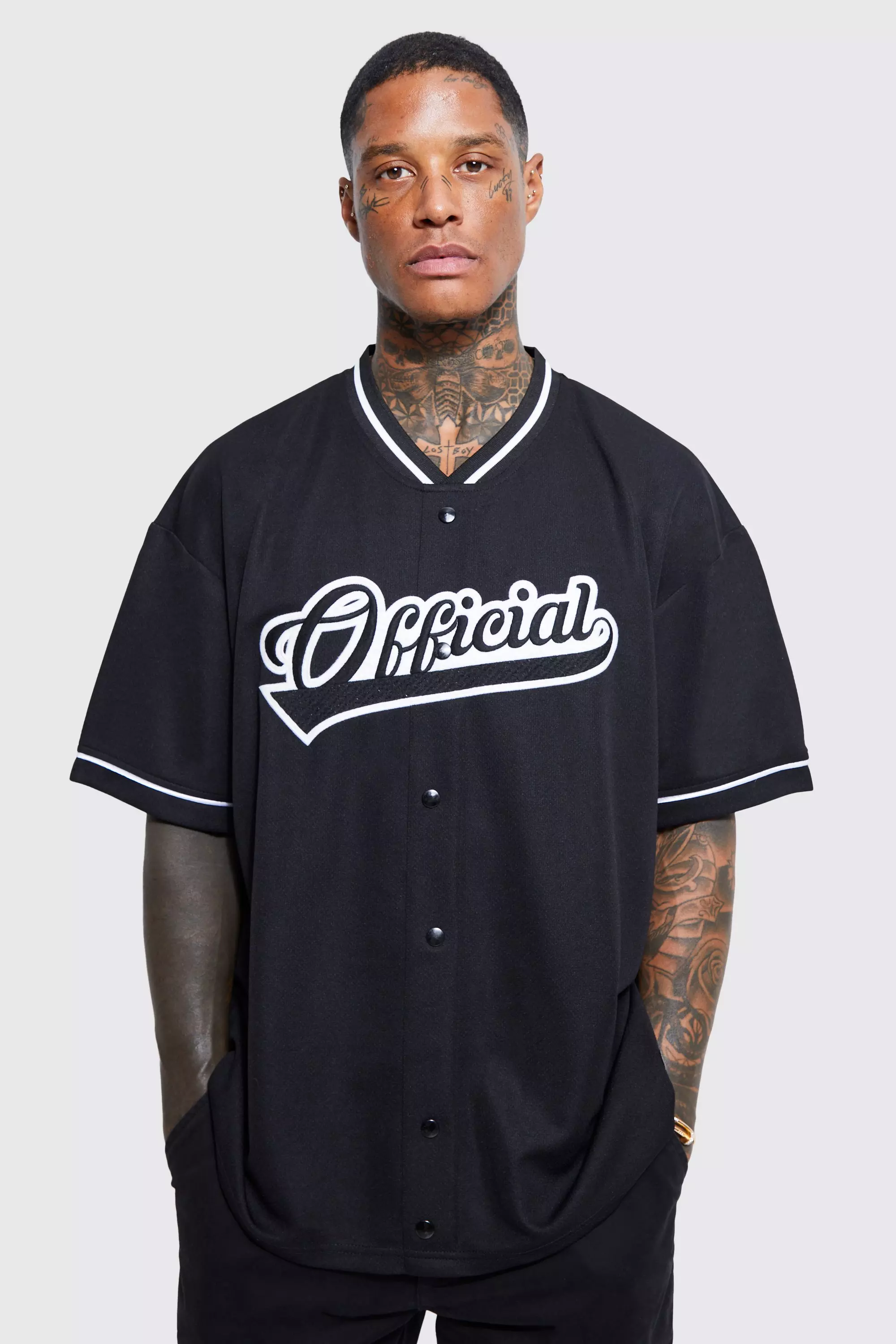 Oversized Varsity Mesh Baseball T shirt boohooMAN UK