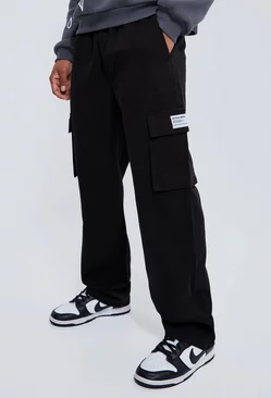 Elastic Waist Relaxed Fit Buckle Cargo Jogger Black