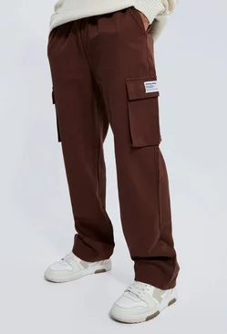 Elastic Waist Relaxed Fit Buckle Cargo Jogger Chocolate