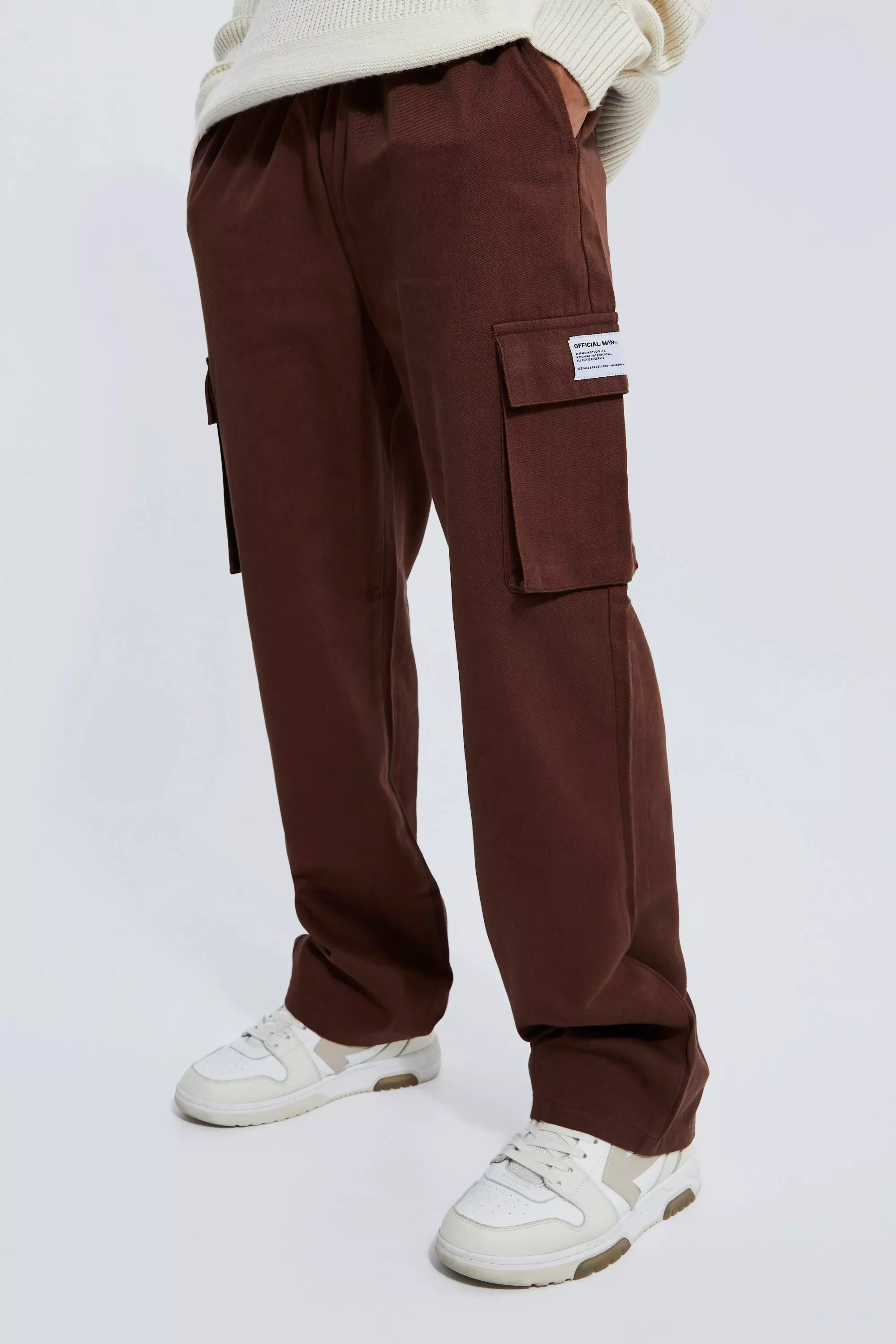 Elastic Waist Relaxed Fit Buckle Cargo Jogger Chocolate
