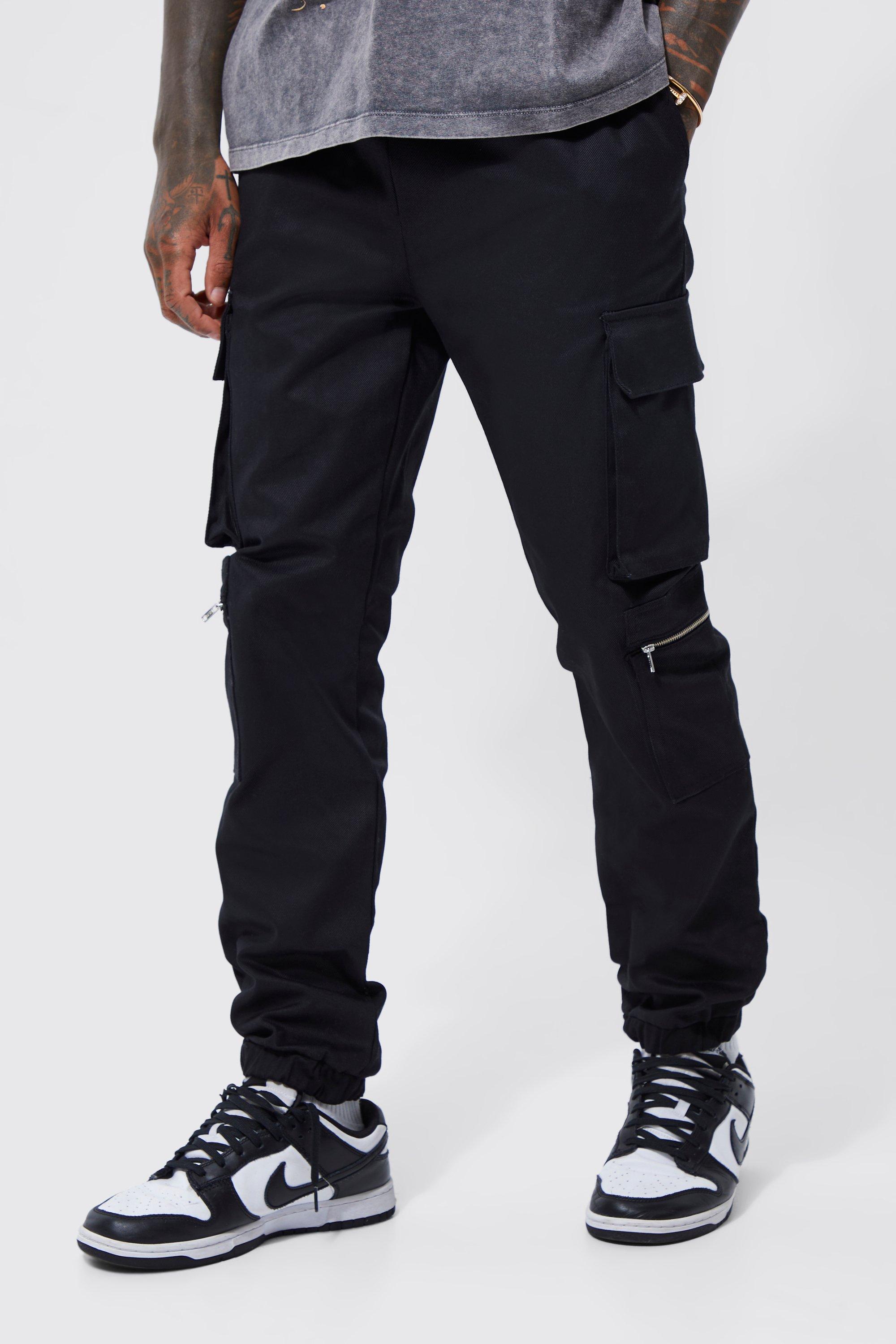 Elastic Waist Multi Pocket Zip Cargo Pants