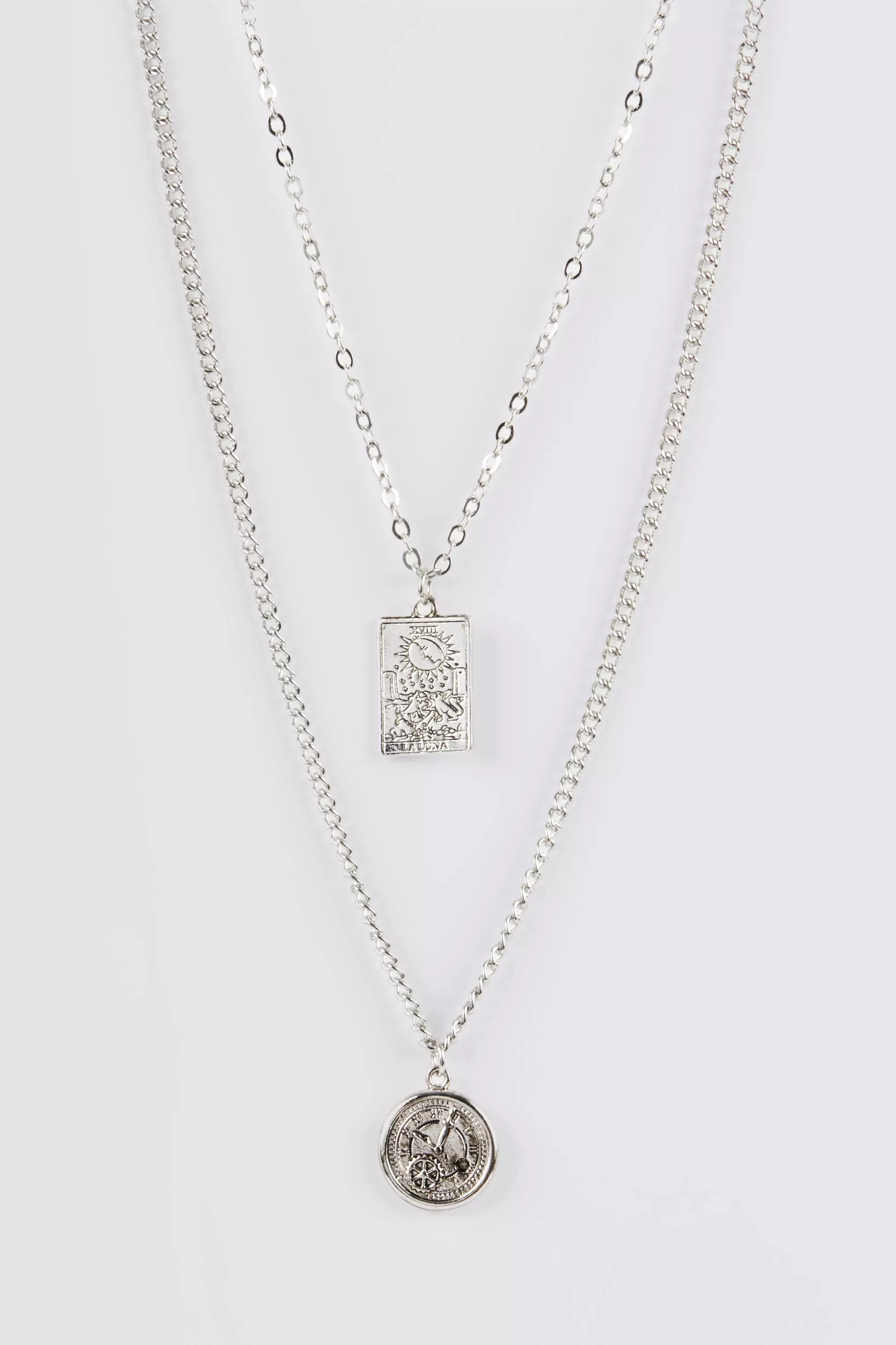 2 Pendant Chain Necklaces Silver