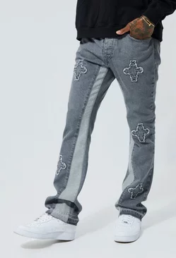 Grey Slim Rigid Panelled Flare Jeans