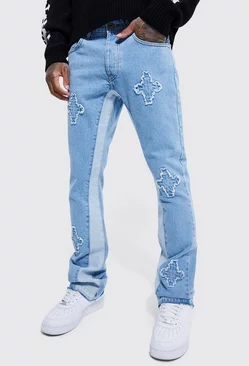 Blue Slim Rigid Panelled Flare Jeans