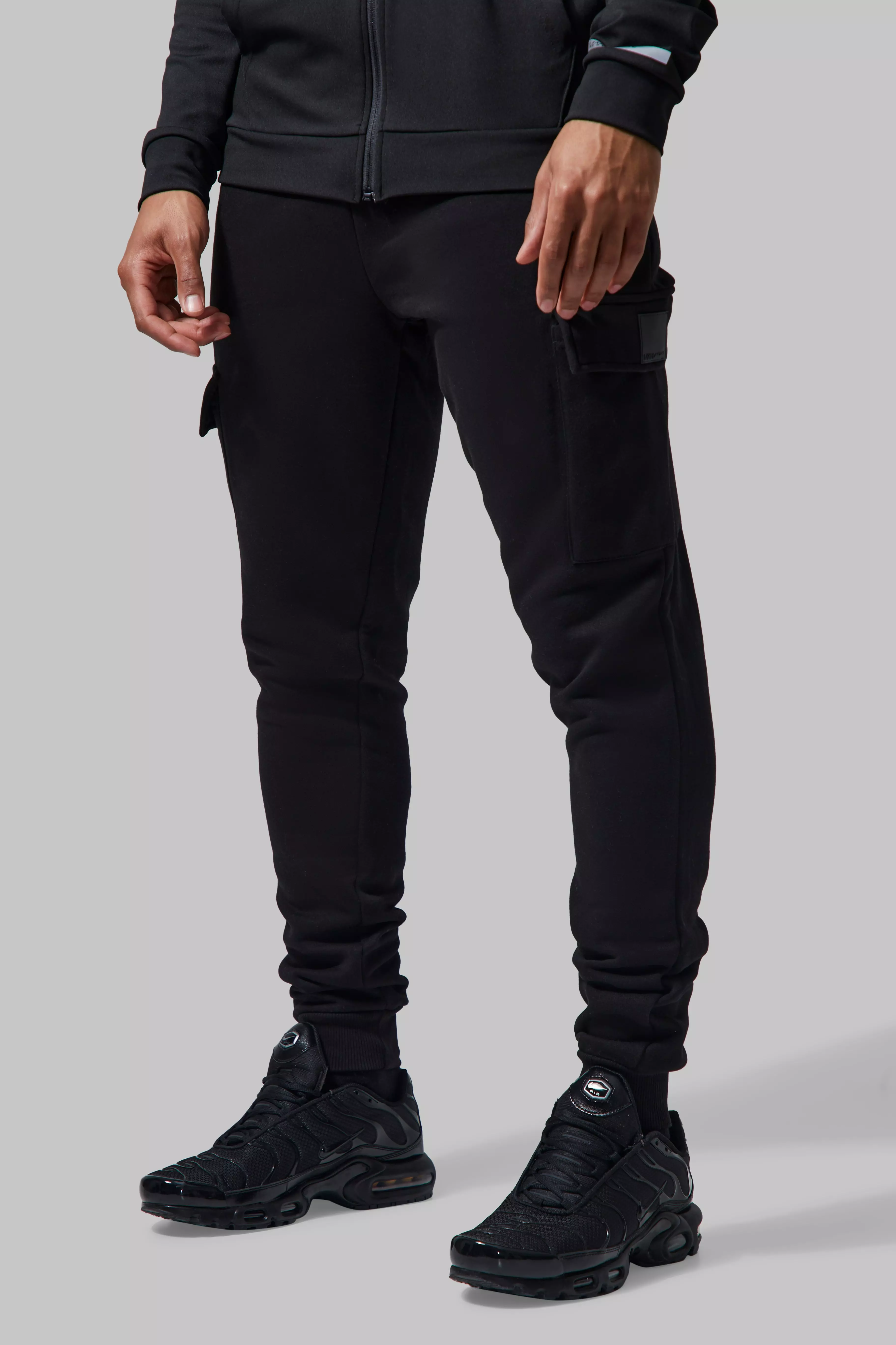 Black Tall Man Active Gym Skinny Cargo Jogger