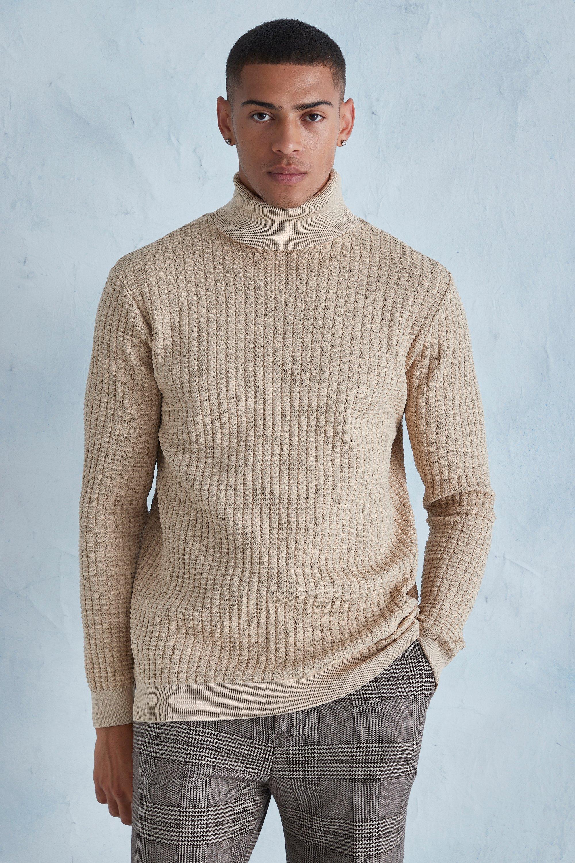 Mens tan roll sale neck jumper