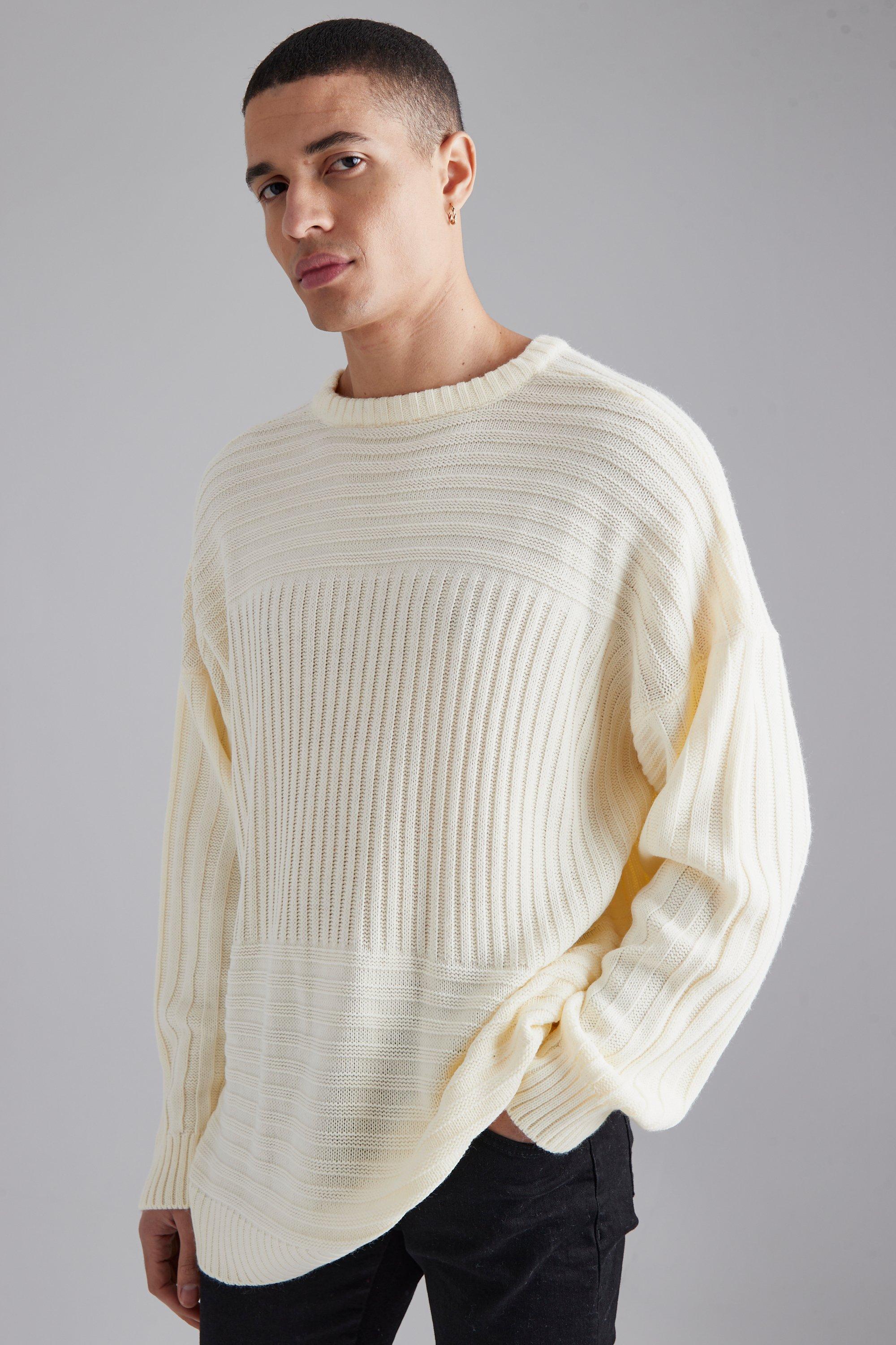 Mixed Stitch 3 Panel Knitted Oversized Jumper boohooMAN