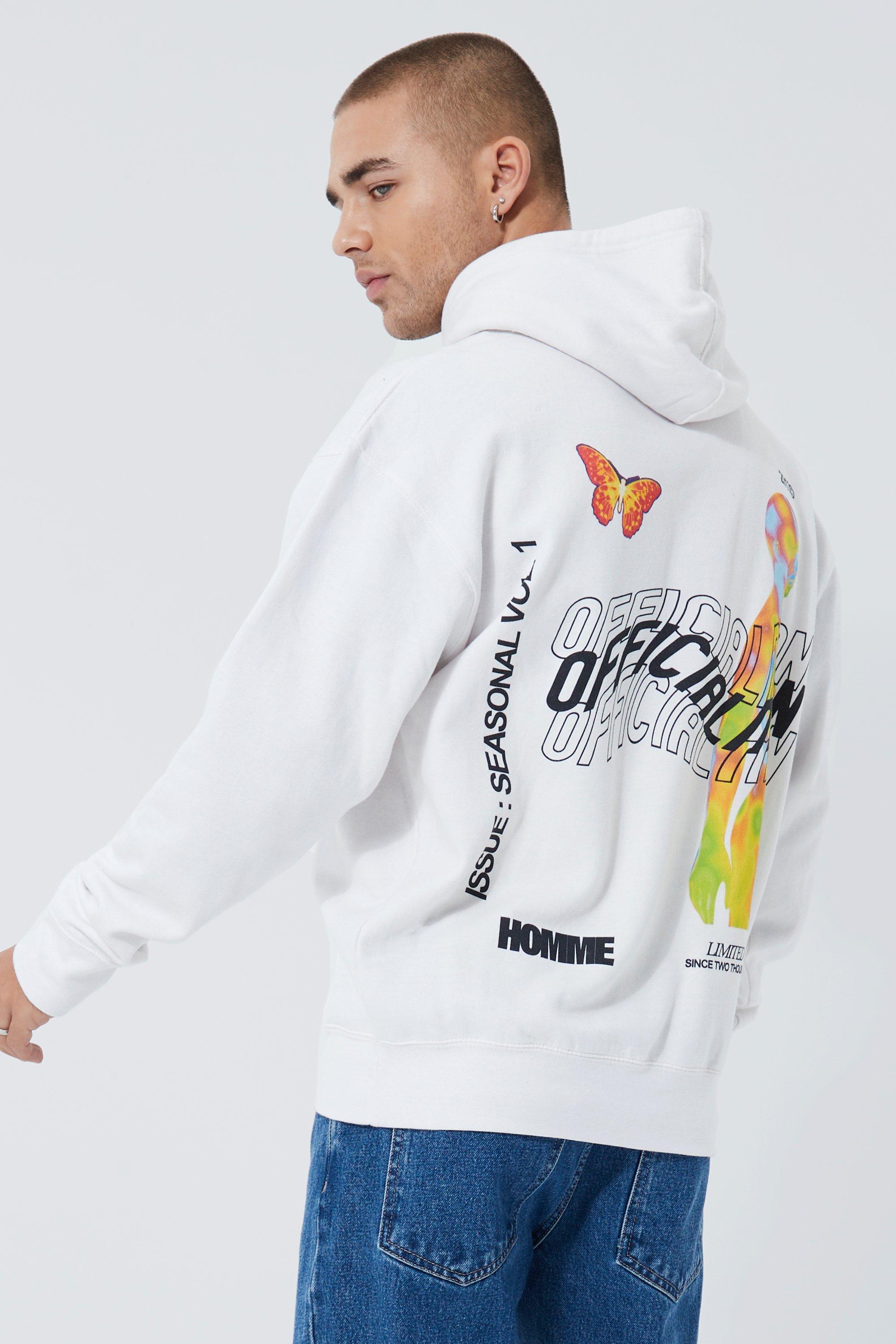 Boohooman hoodie with best sale man print in white