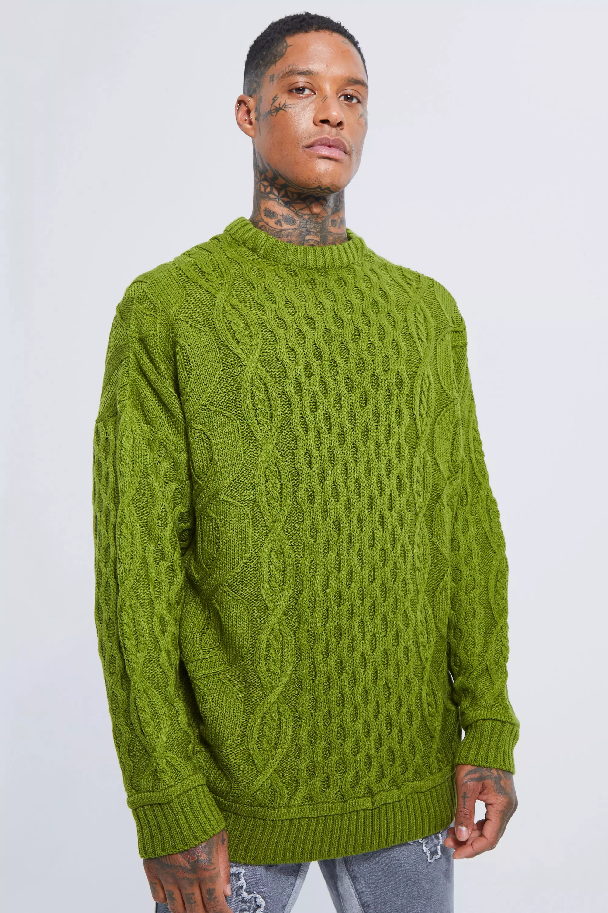 Oversized Extreme Twist Cable Knitted Jumper boohooMAN IE