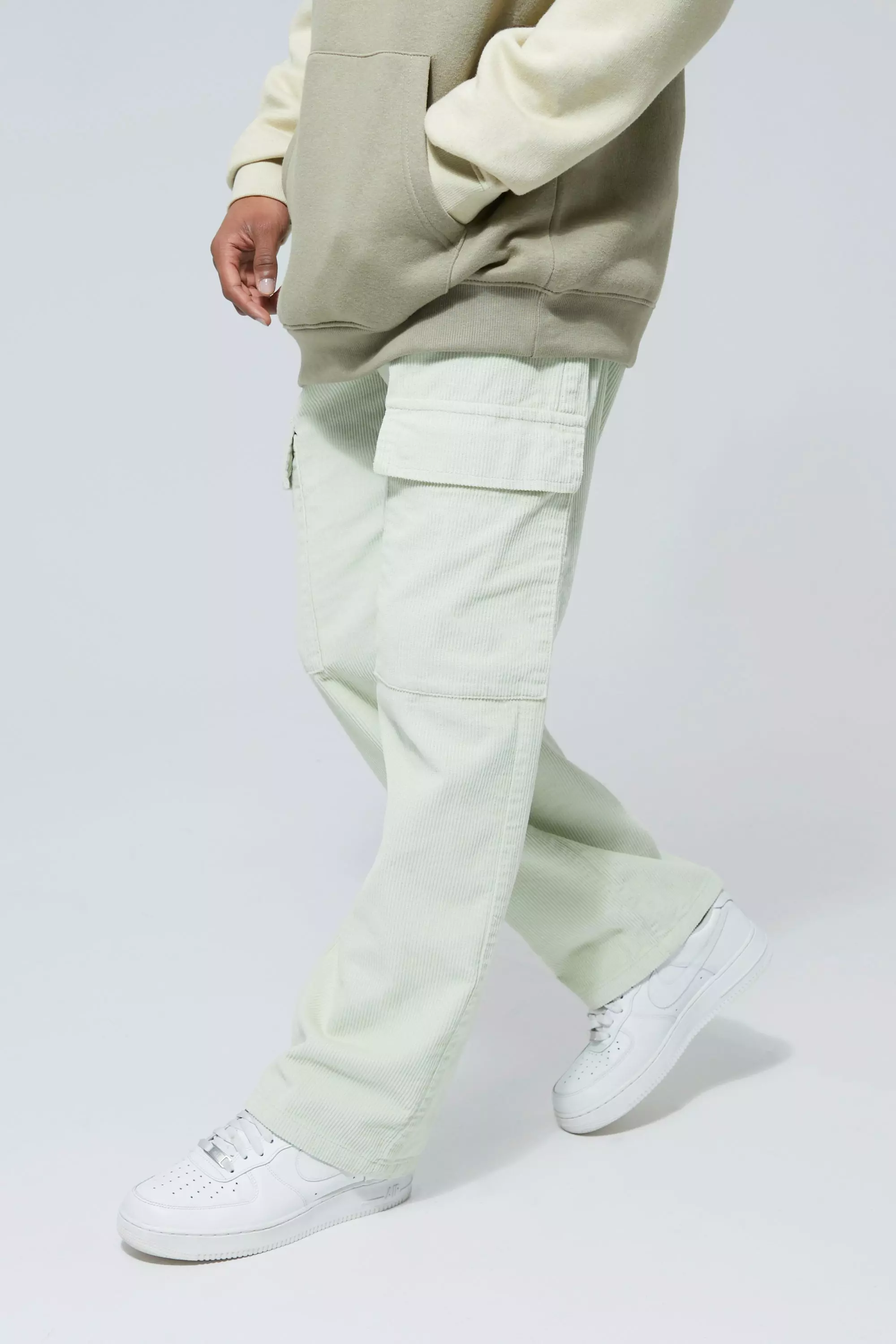 Sage Green Relaxed Fit Corduroy Cargo Pants