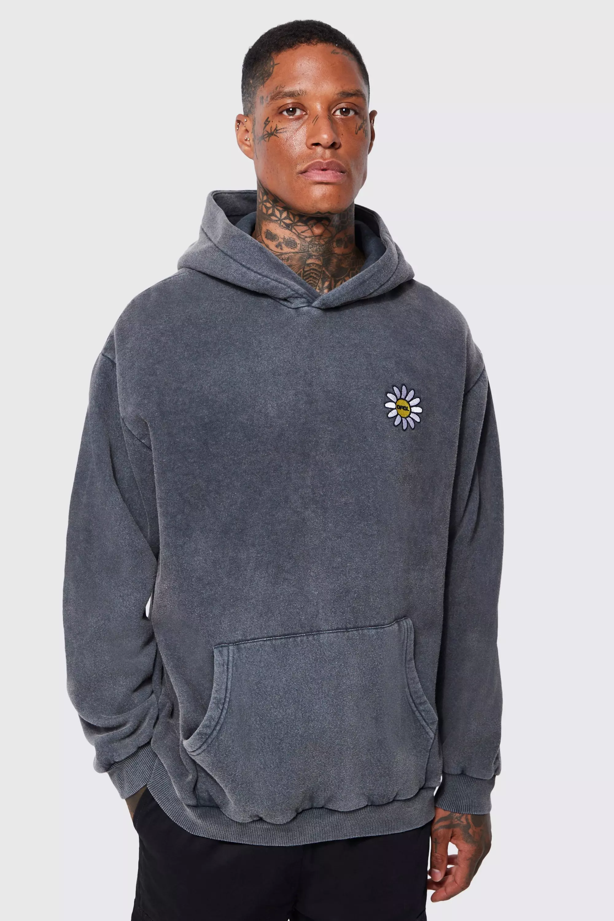 Flower embroidered hoodie sale