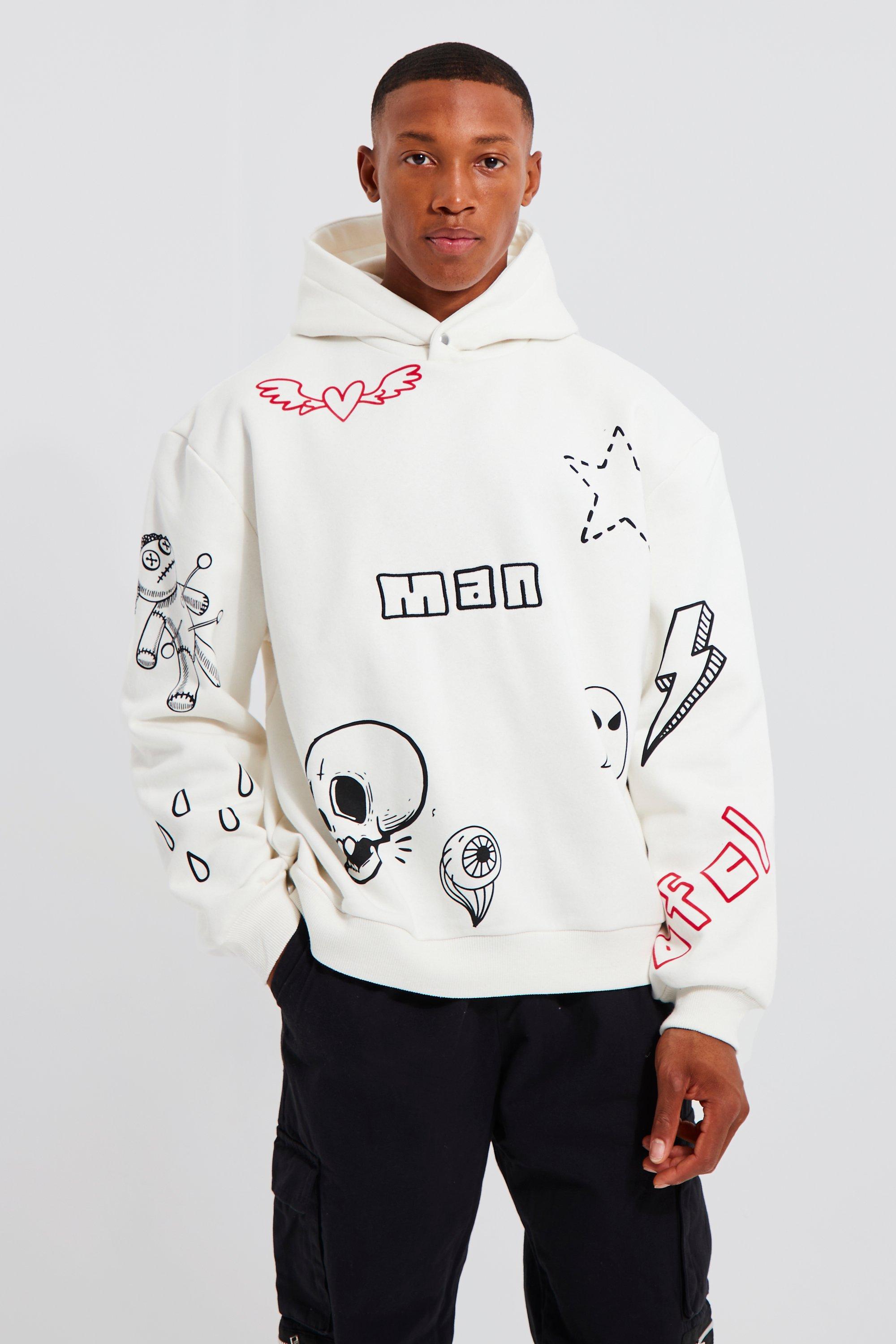 Oversized Boxy Doodle Graphic Hoodie boohooMAN