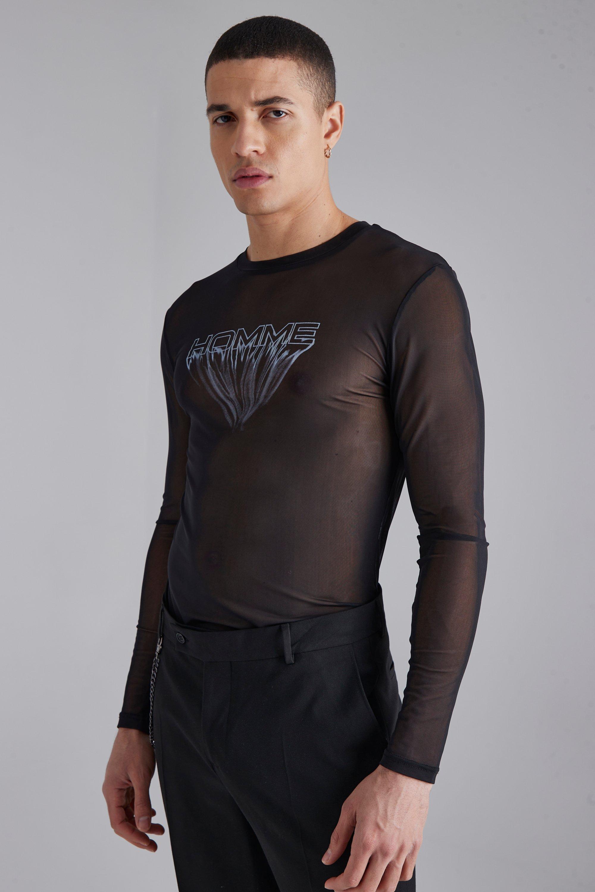 Black Mesh Long-Sleeve T-Shirt