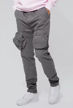 Tall Slim Fit Smart 3d Zip Cargo Pants Grey