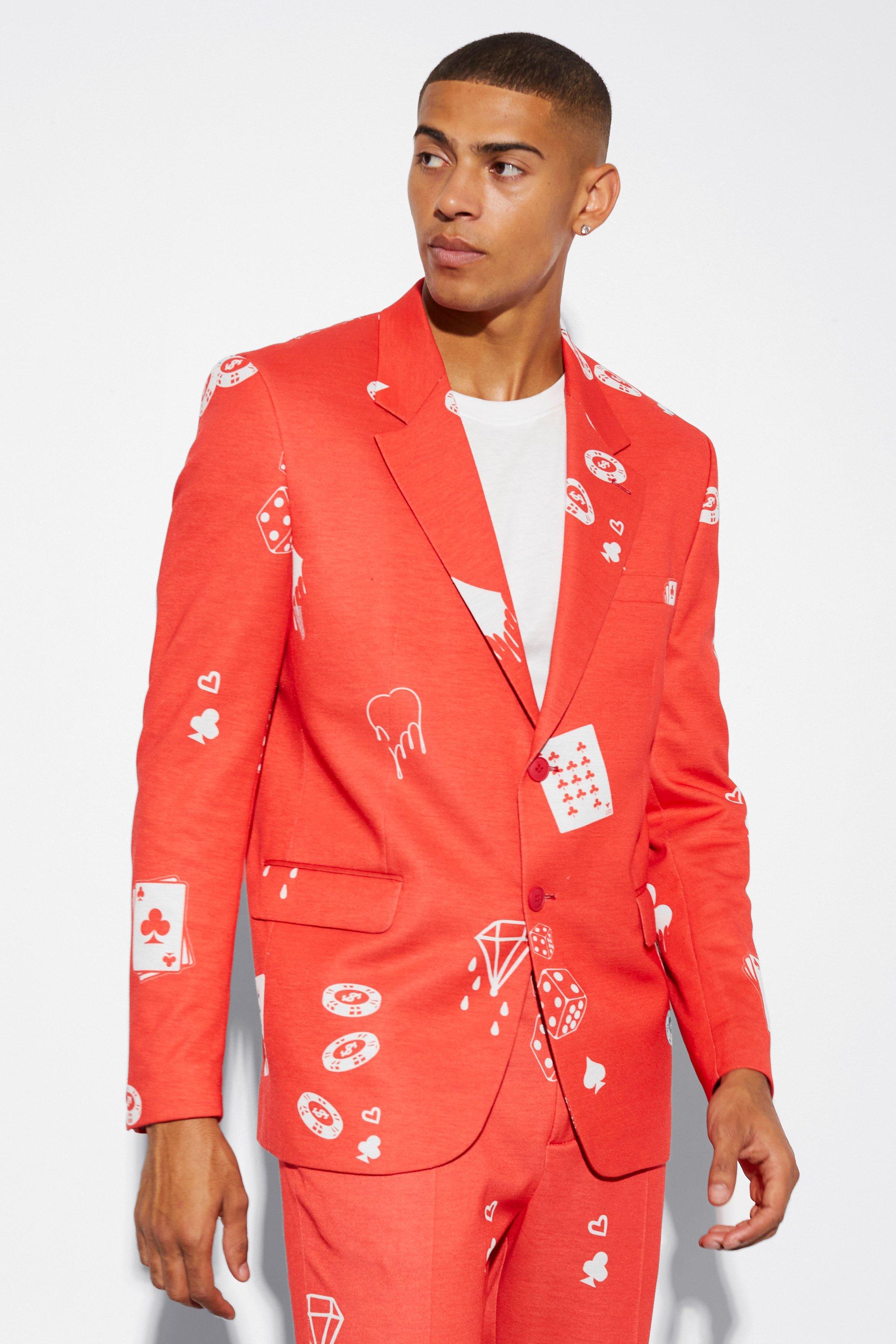 Red Oversized Boxy Kaarten Print Colbert