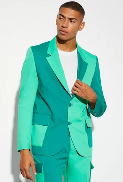 Green Oversized Boxy Colourblock Suit Jacket