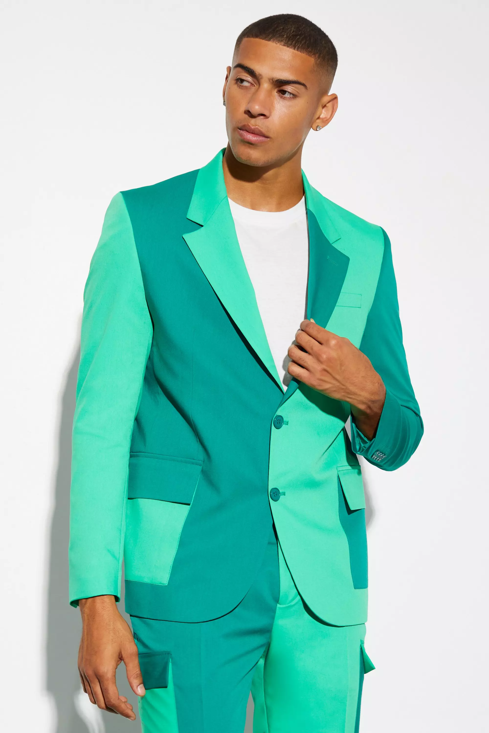 Oversized Boxy Colourblock Suit Jacket Green
