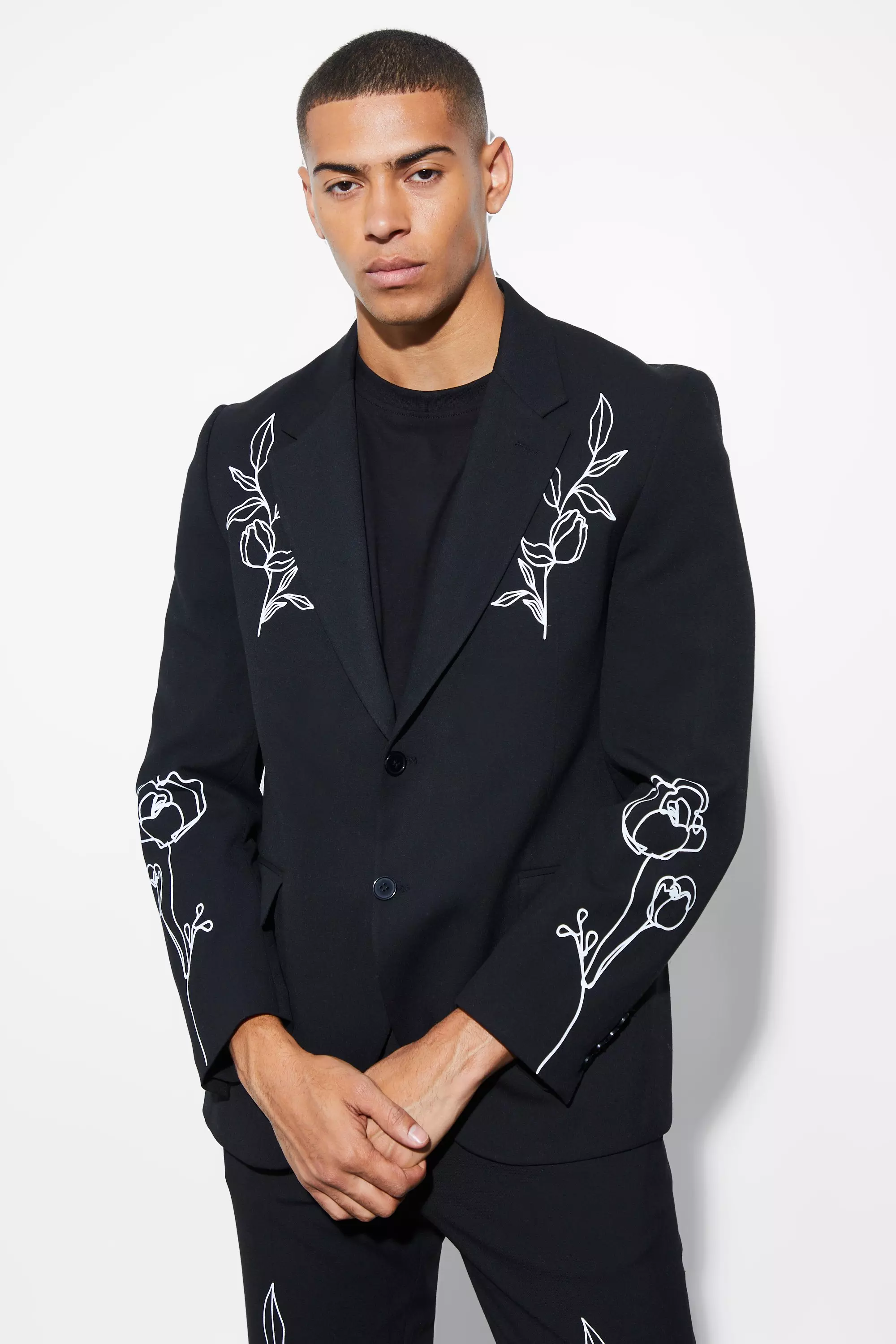 Black and white floral suit jacket sale