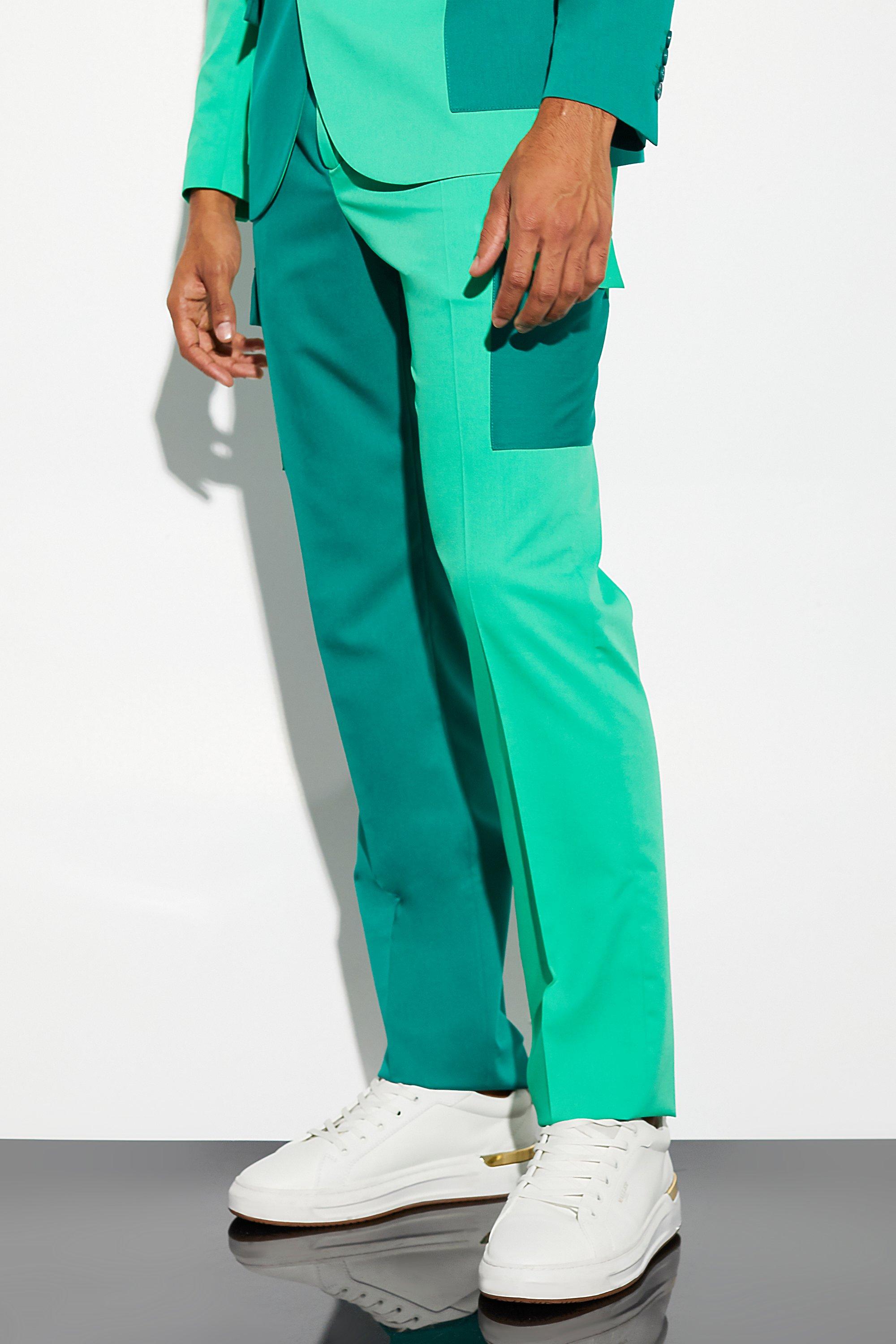 Green Color Block Pantalons Met Rechte Pijpen