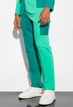 Green Straight Leg Colourblock Dress Pants