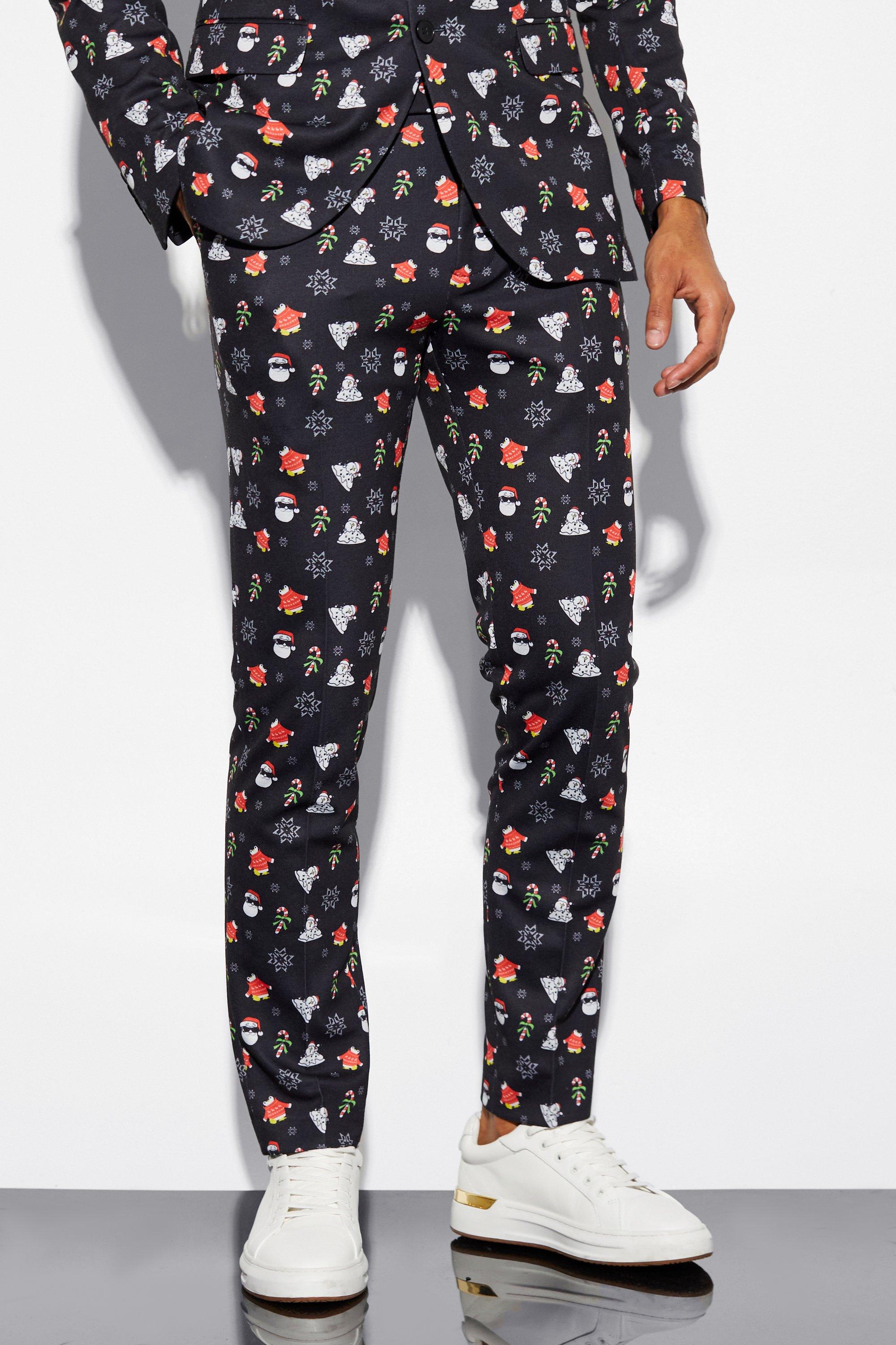 Black Kerst Print Skinny Fit Pantalons