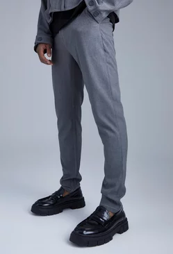 Charcoal Grey Fixed Waist Slim Fit Topstitch Pants