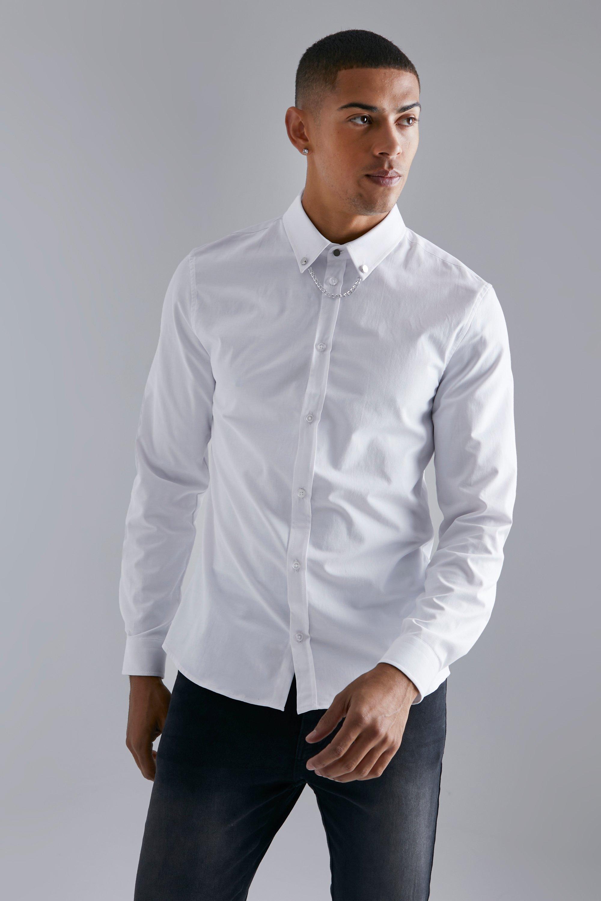 Long Sleeve Slim Chain Collar Shirt