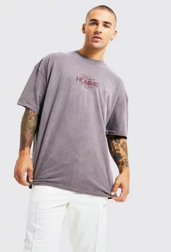 Chocolate Brown Oversized Pour Homme Tonal Print T-shirt