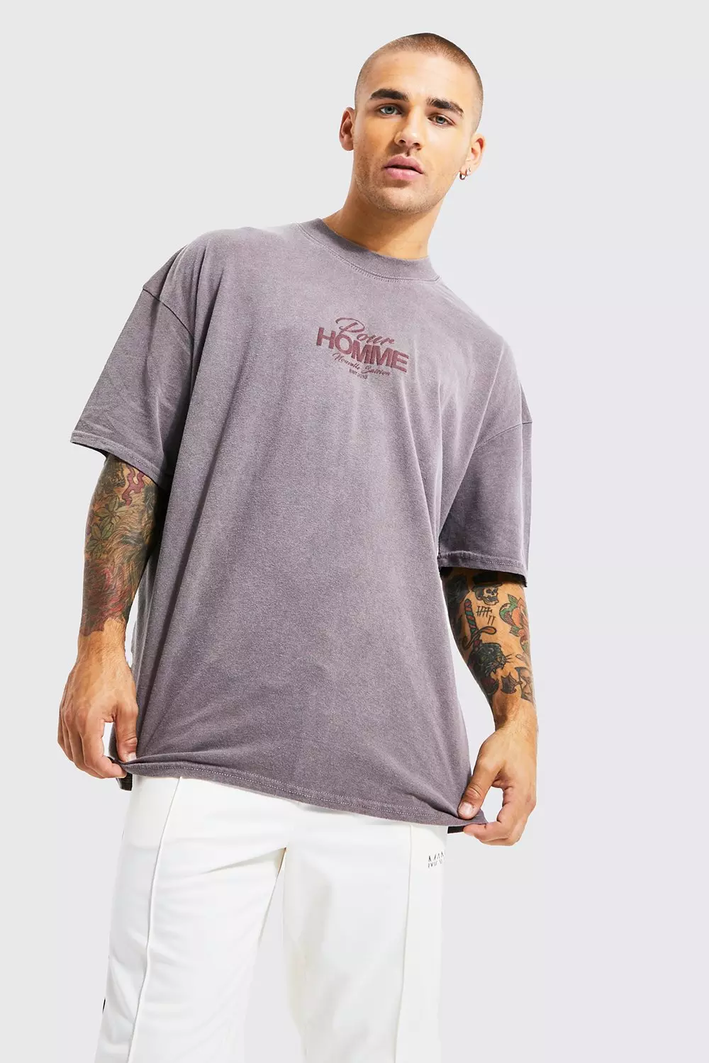 Chocolate Brown Oversized Pour Homme Tonal Print T-shirt