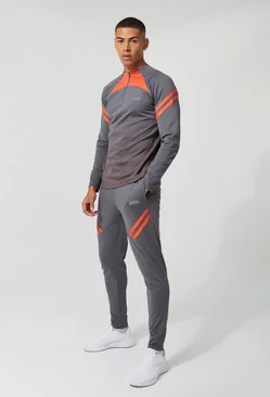 Man Active Training Ombre Crew Zip Tracksuit Charcoal
