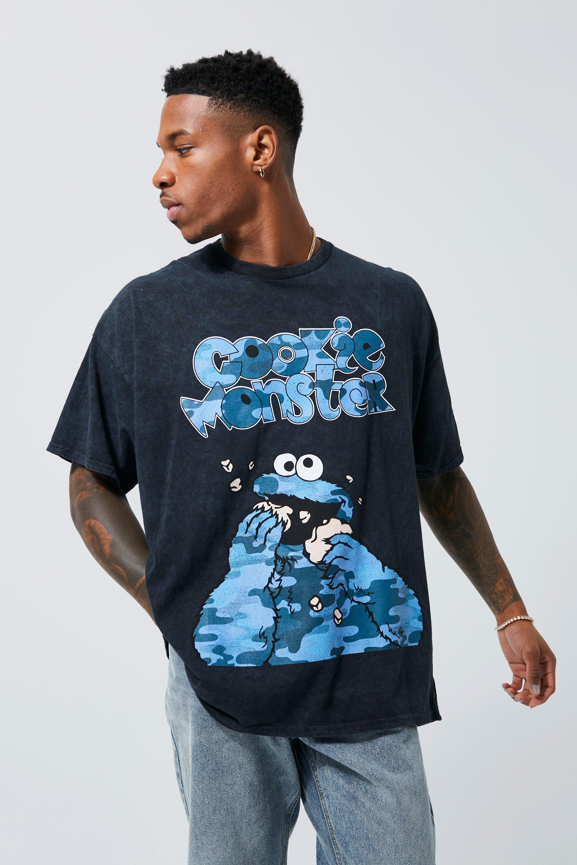 Oversized Cookie Monster Washed T-shirt | boohooMAN USA
