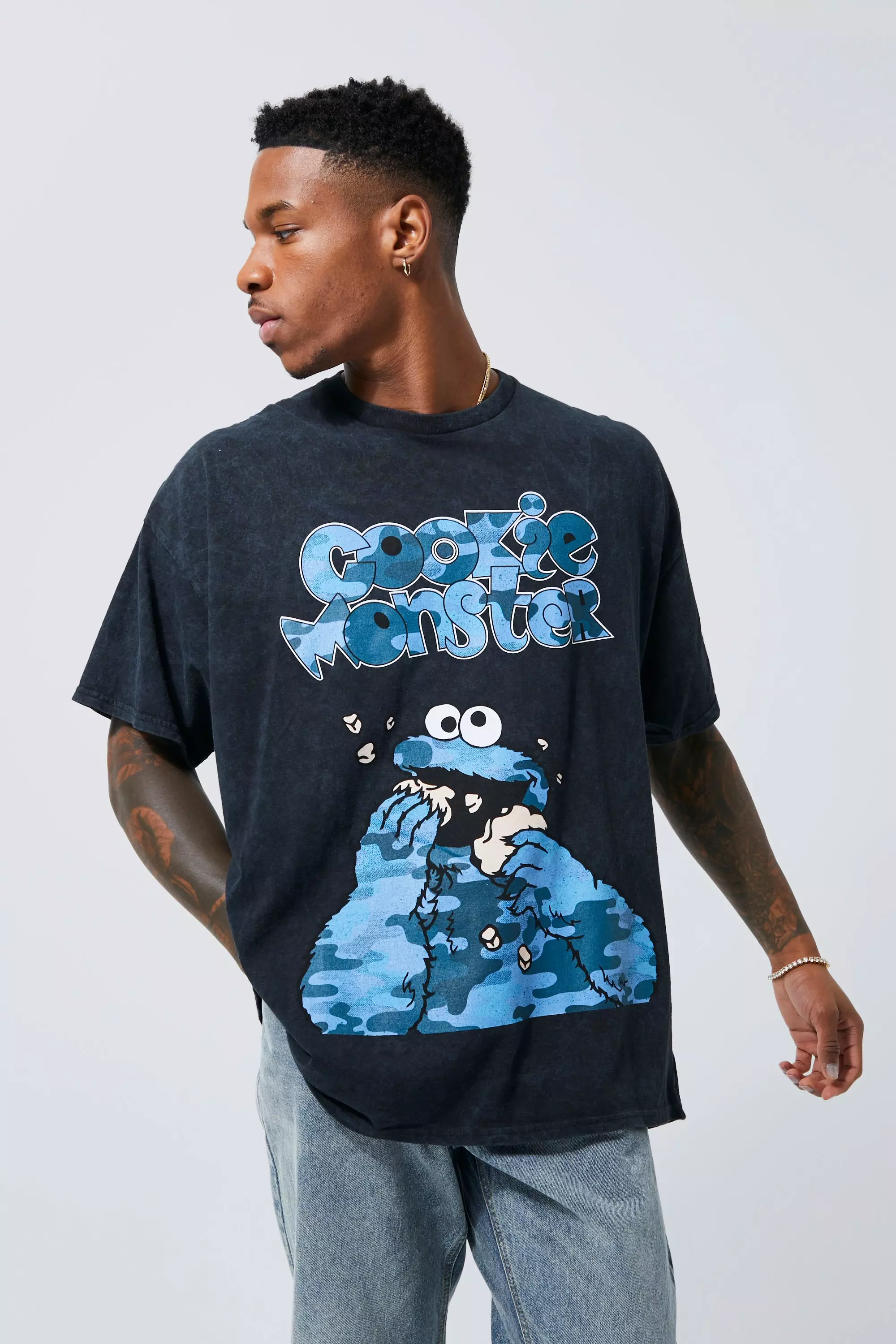 Charcoal Oversized Cookie Monster Washed T-shirt alternative image