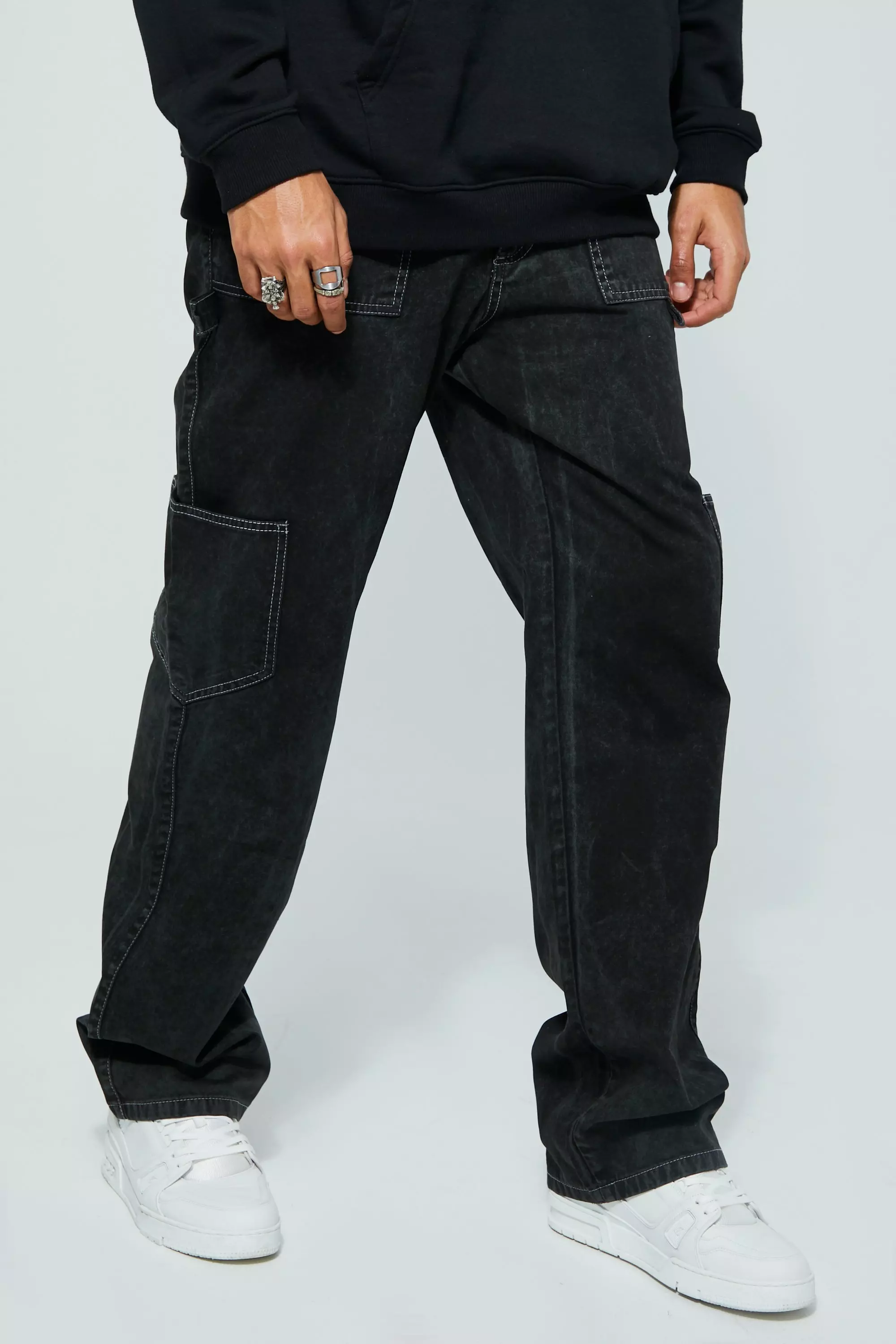 Men's Black Cargo Pants | boohooMAN USA