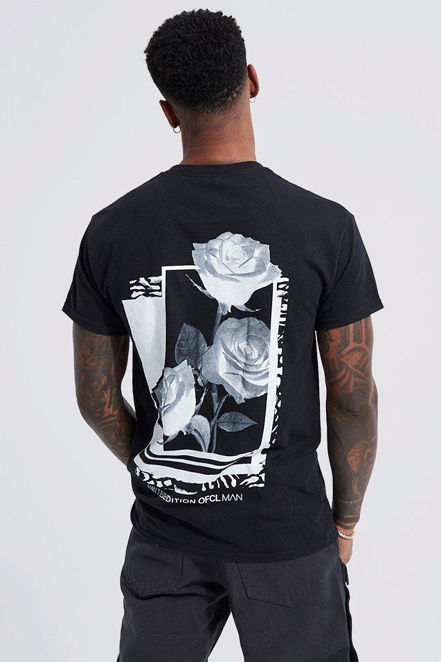 boohooMAN Plus Size Oversized Rose Back Graphic T-Shirt