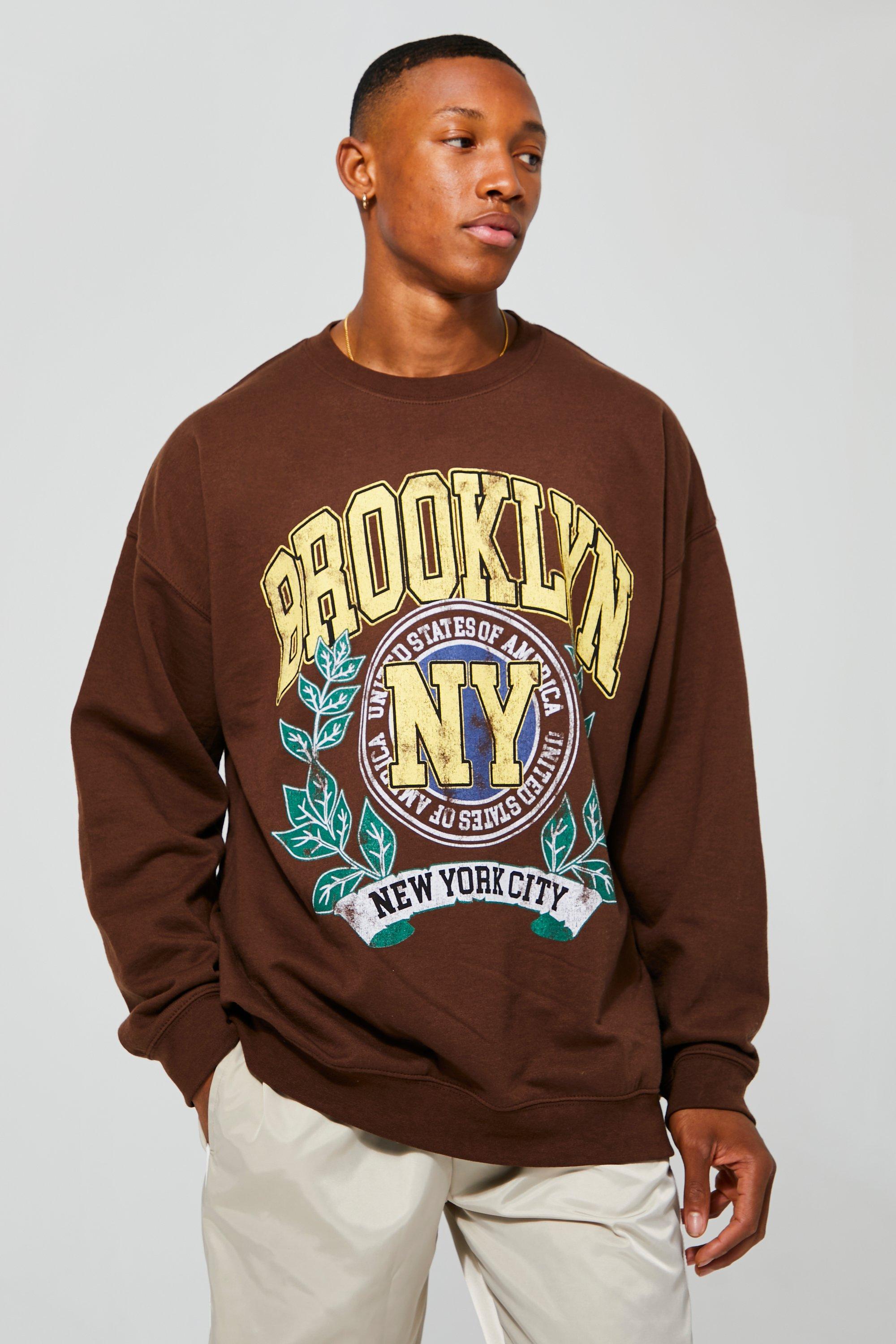 boohooMAN Mens Oversized Brooklyn NYC Sweatshirt - Blue