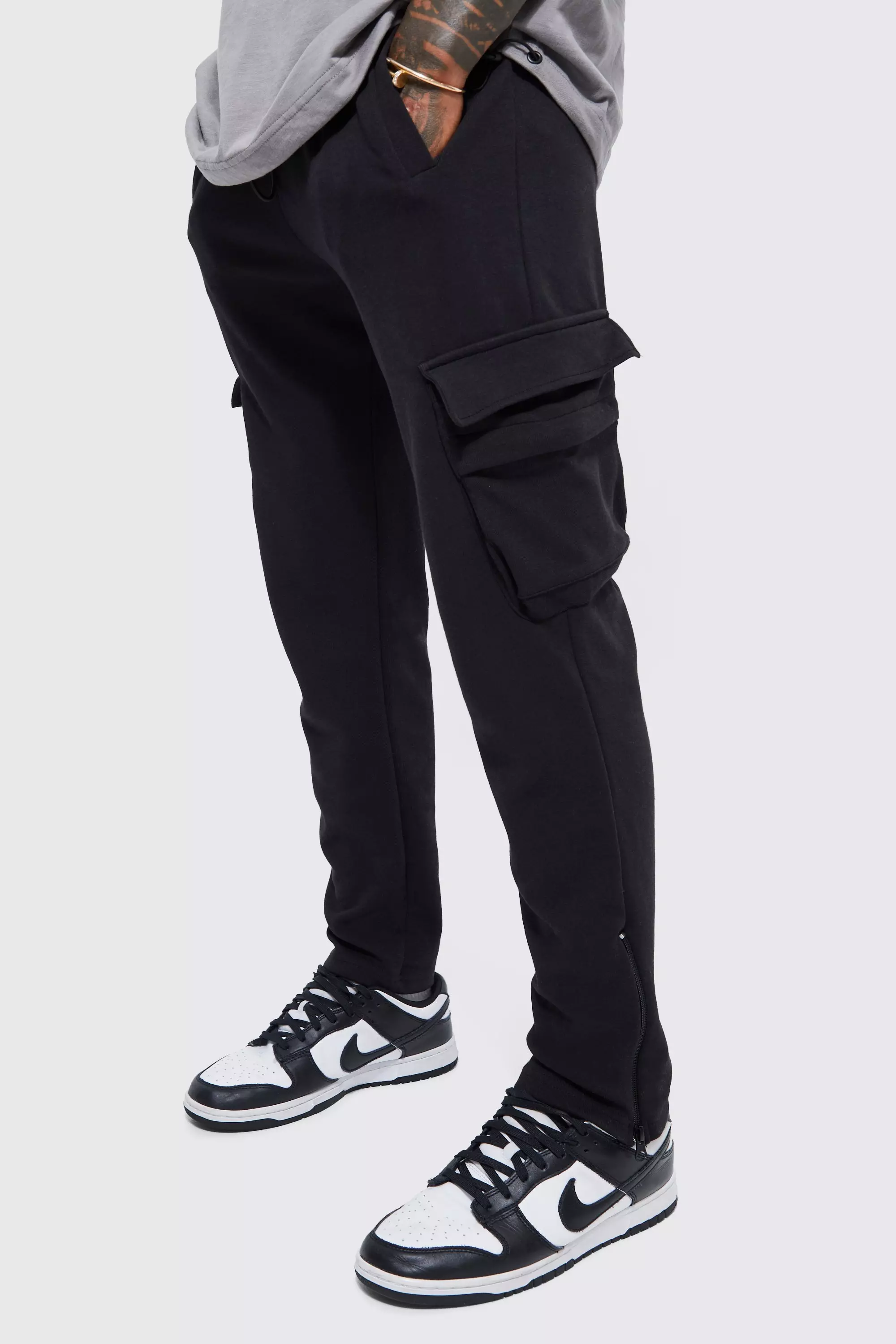 Slim Fit Zip Hem Interlock Cargo Jogger boohooMAN