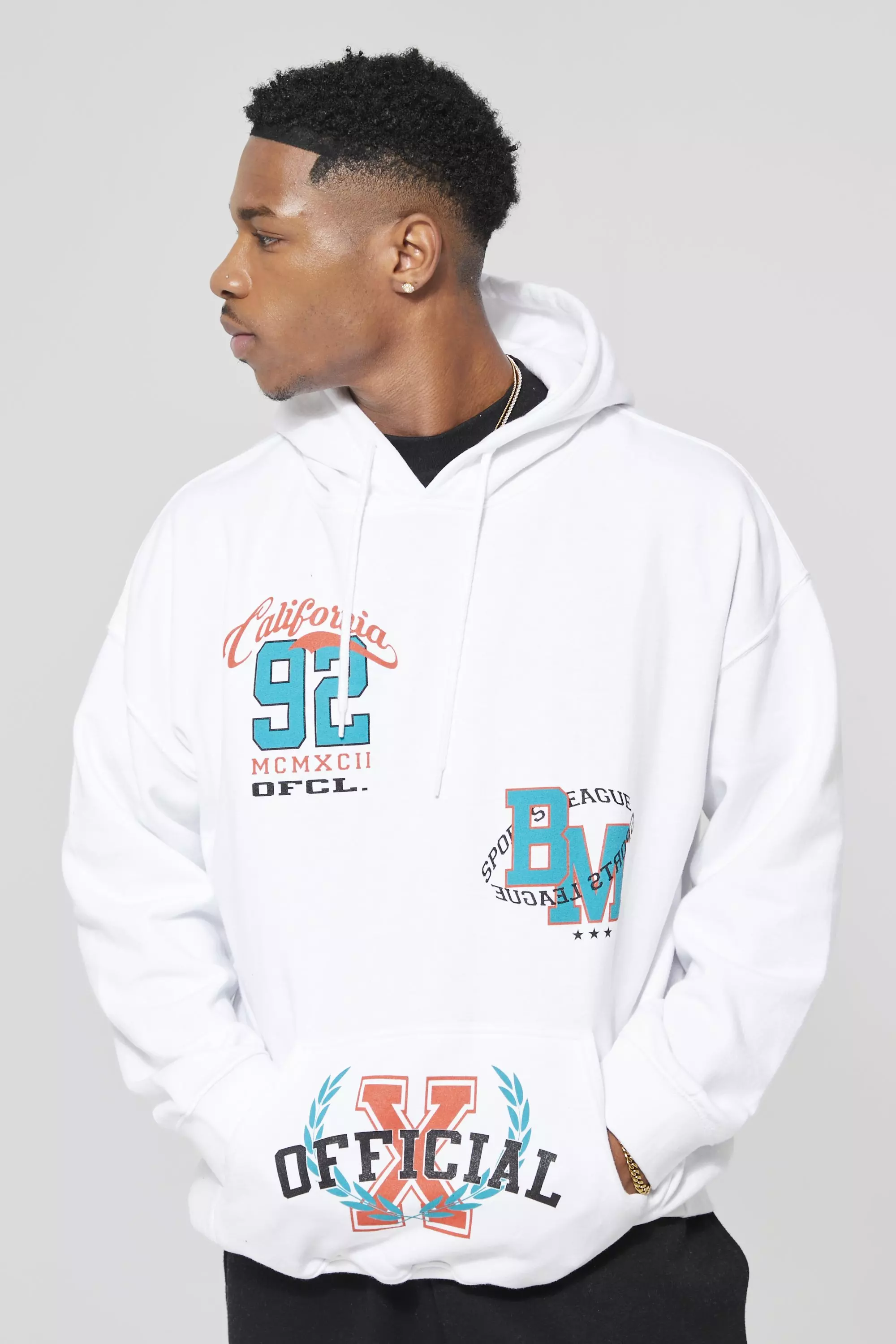 Oversized California Multi Print Hoodie boohooMAN USA