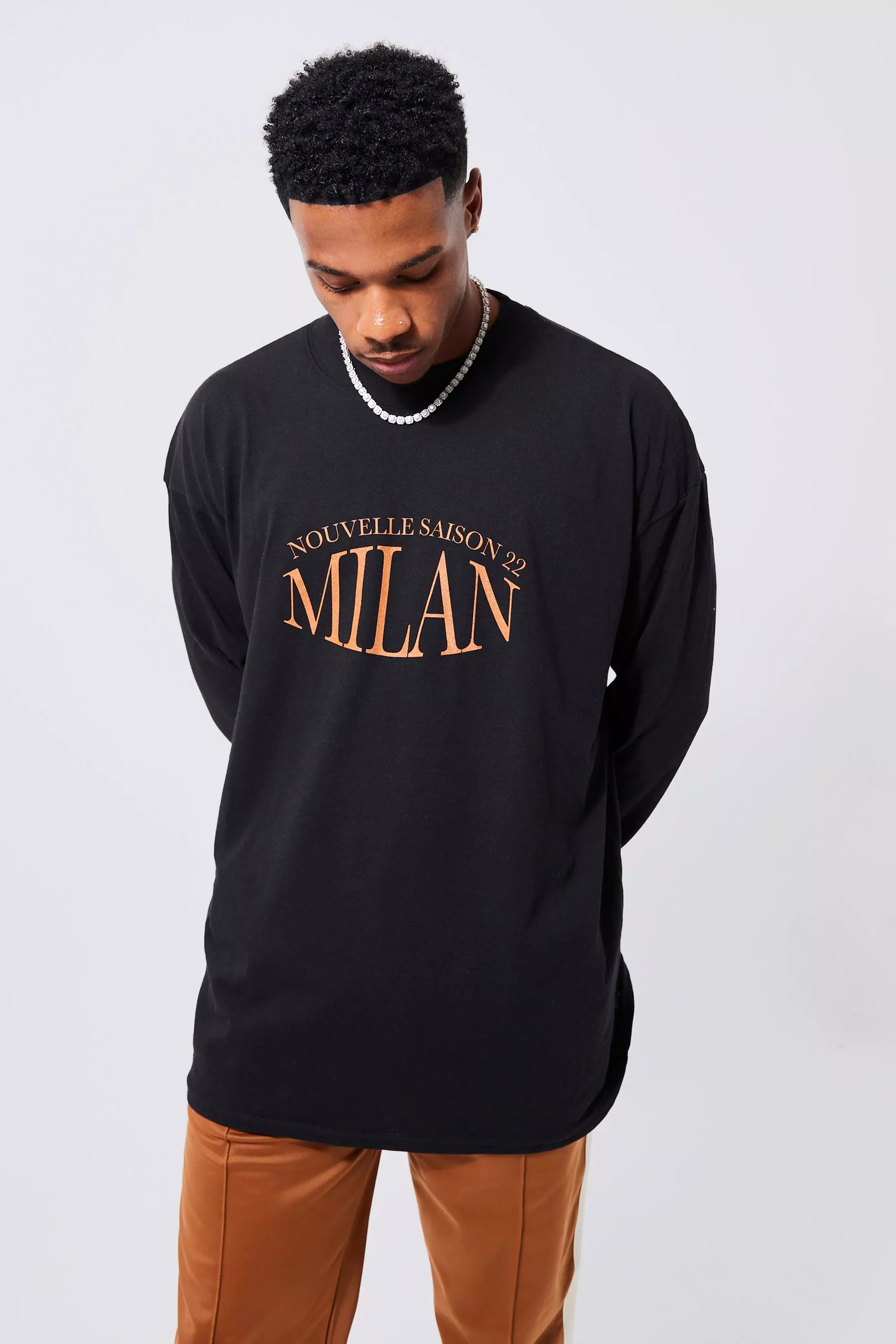 Black Oversized Milan Nouvelle Print Long Sleeve Tee alternative image