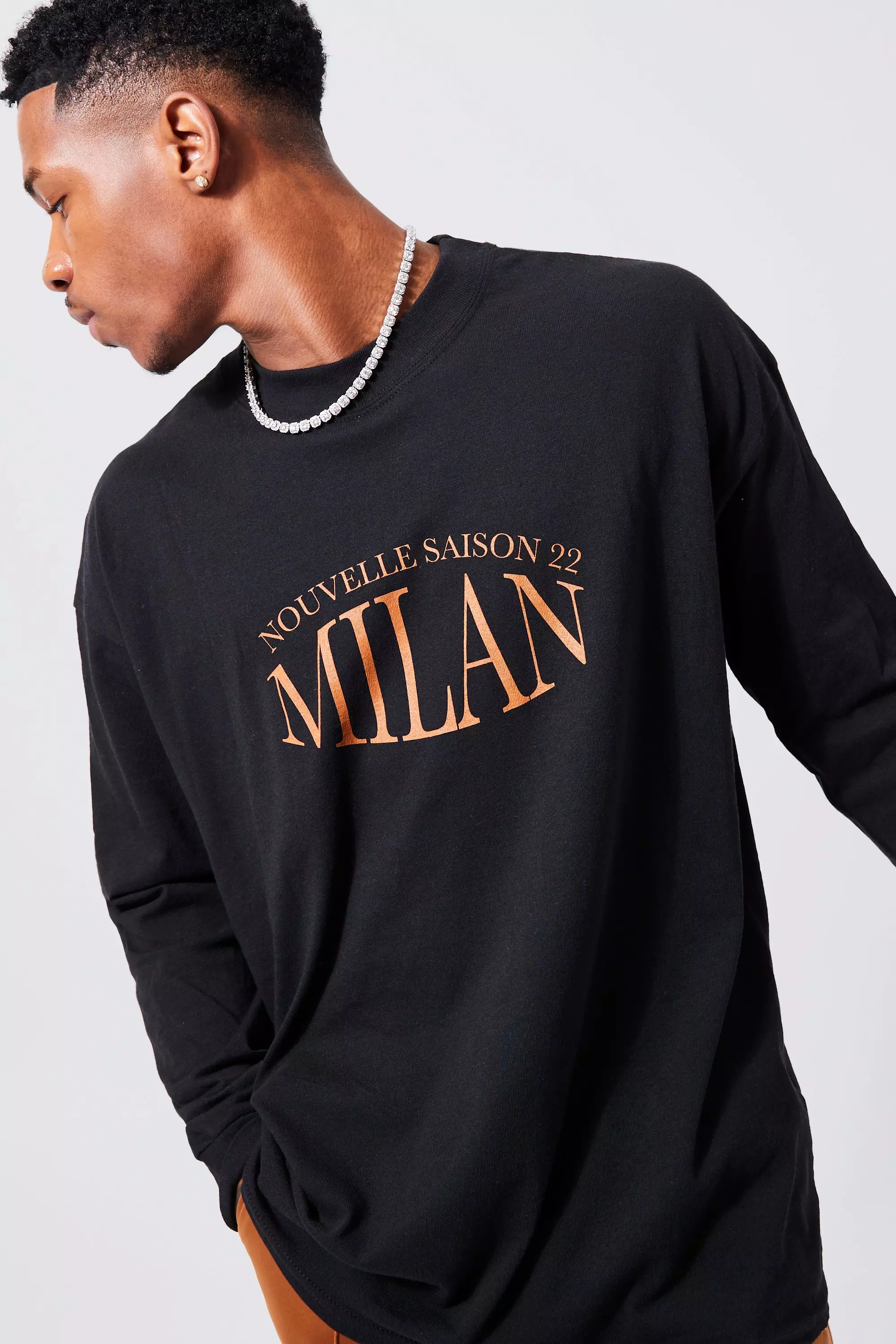 Black Oversized Milan Nouvelle Print Long Sleeve Tee alternative image
