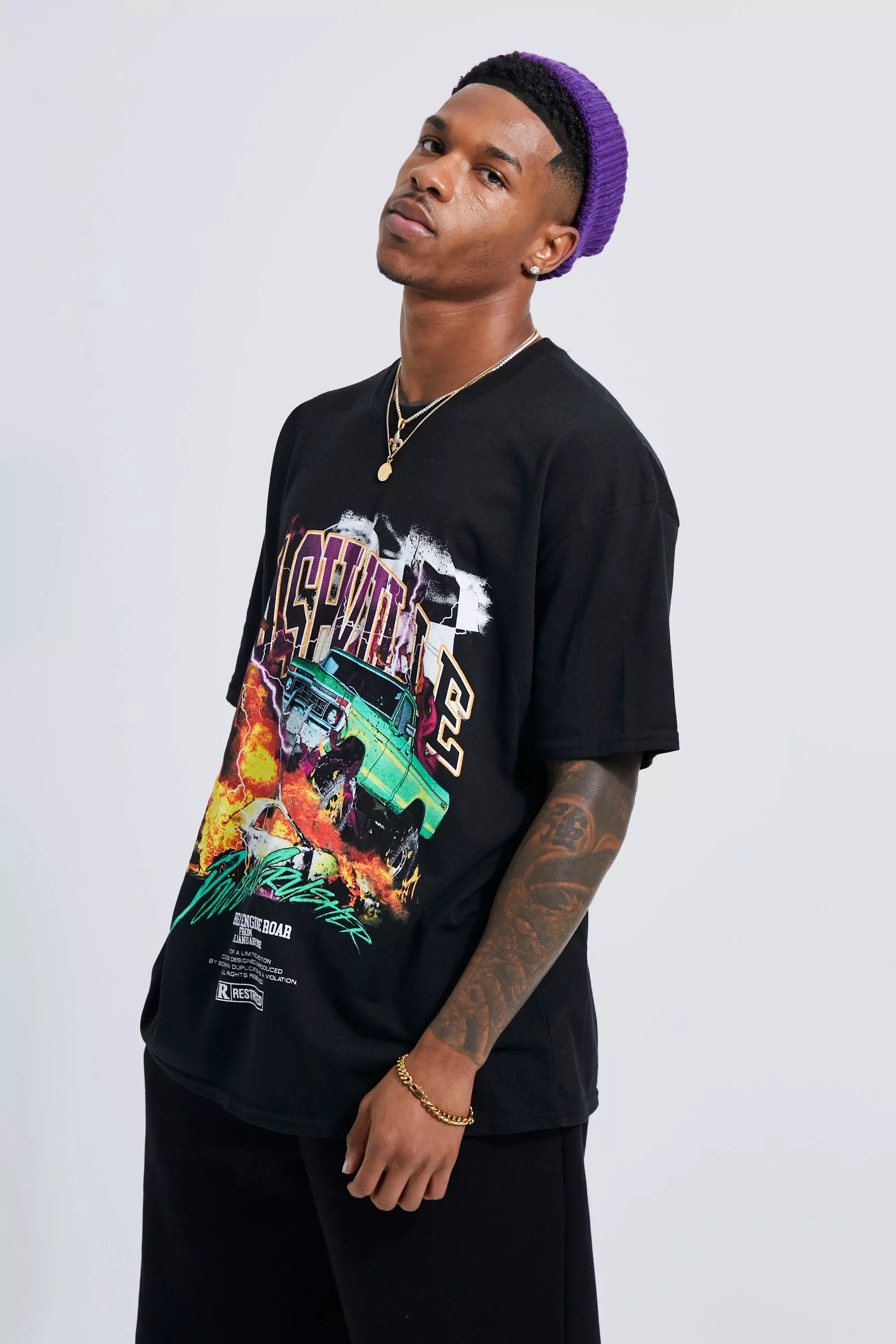 Black Oversized Nashville Auto T-Shirt alternatieve afbeelding