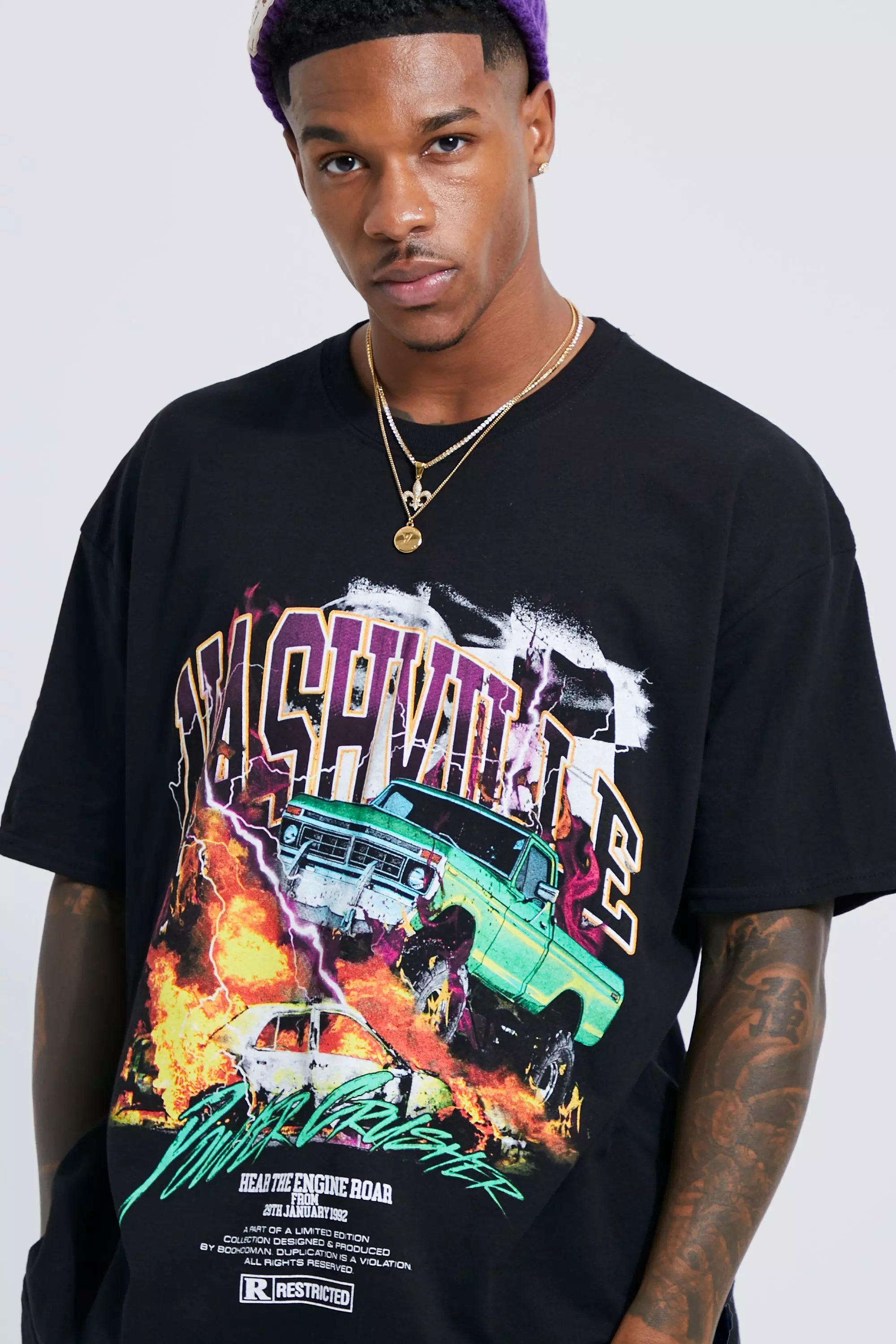 Black Oversized Nashville Auto T-Shirt alternatieve afbeelding